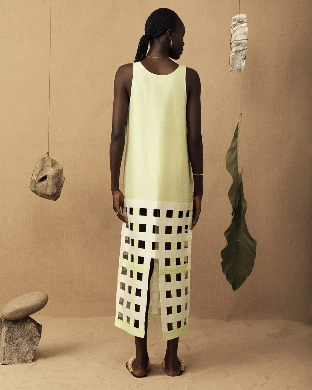 Lucy Folk Silk Long Grid Dress White Size 2/Au 10/Medium  for rent on The Volte - main image