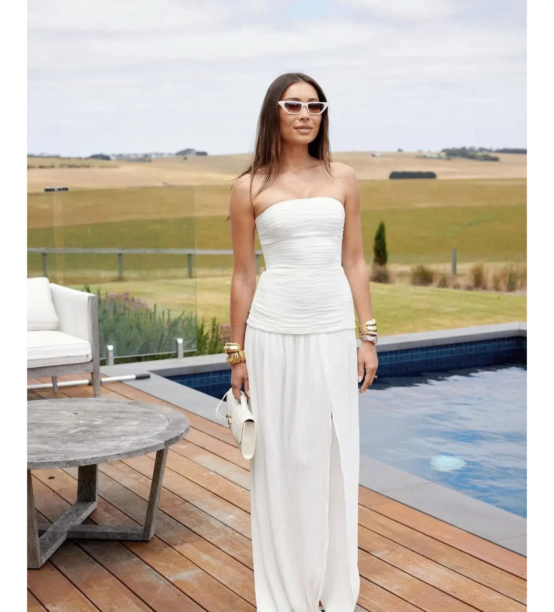 Manning Cartell Double Time Pleat Strapless Maxi Dress in White Size AU 6 - Image 6