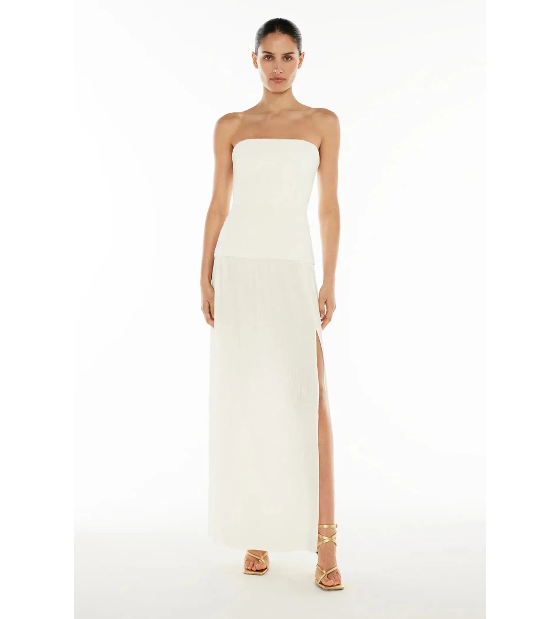 Manning Cartell Double Time Pleat Strapless Maxi Dress in White Size AU 6 - Image 1