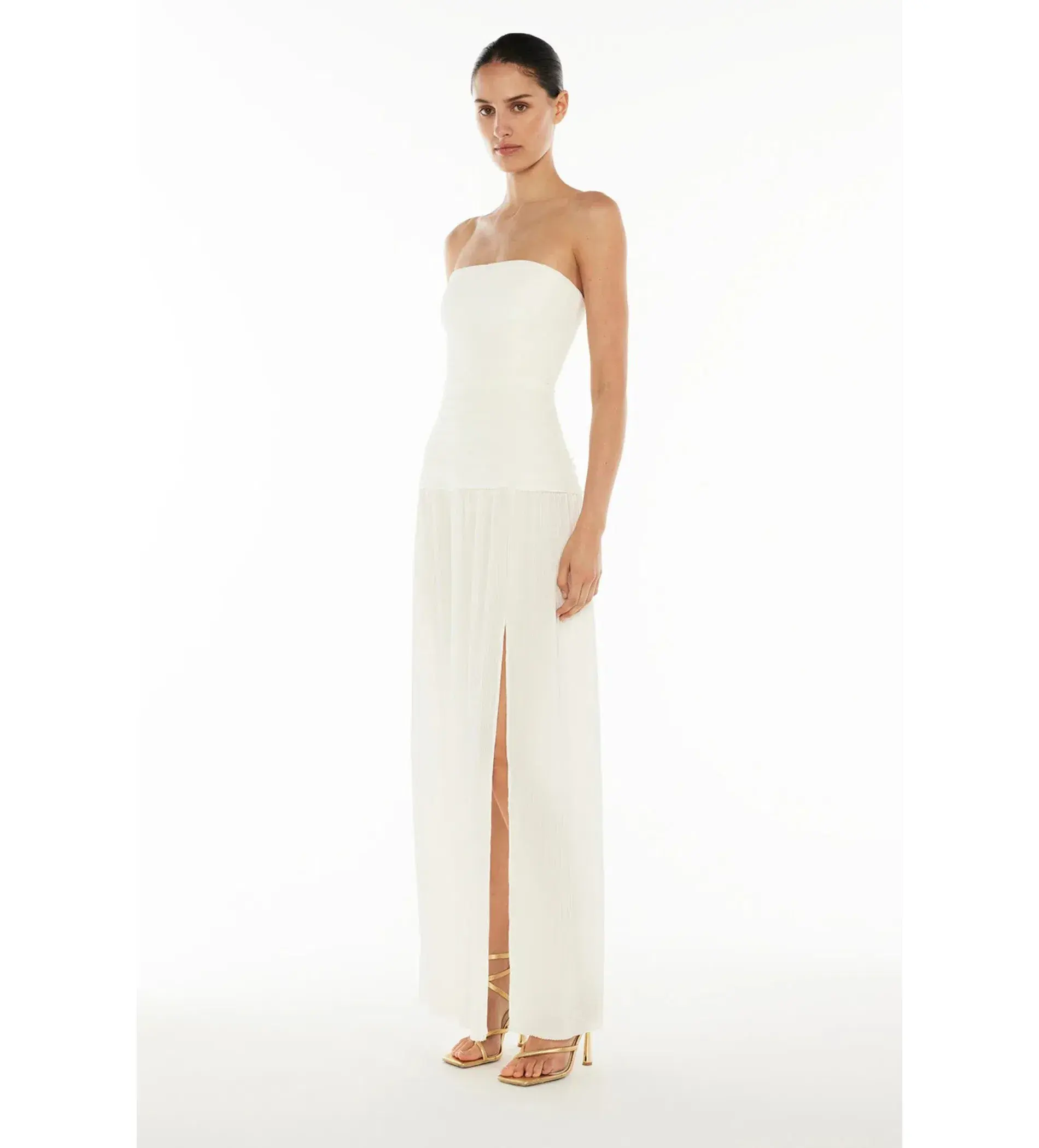 Manning Cartell Double Time Pleat Strapless Maxi Dress in White Size AU 6 - Image 3