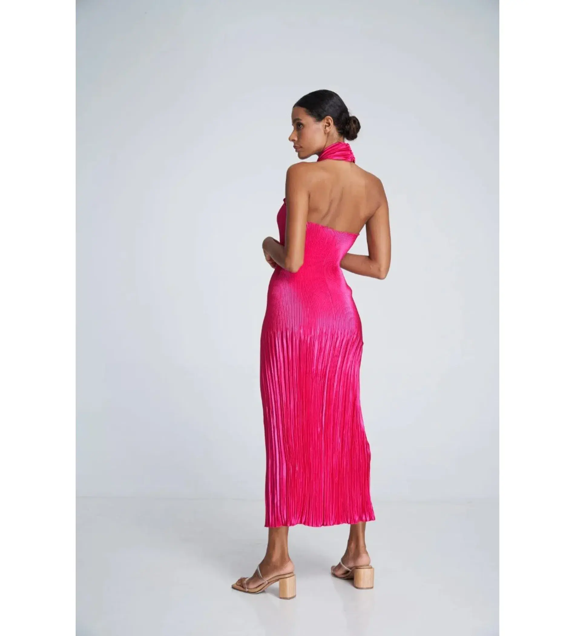L'Idee Soiree Pleated Halter Gown Punch Hot Pink Size AU 12 - Image 5