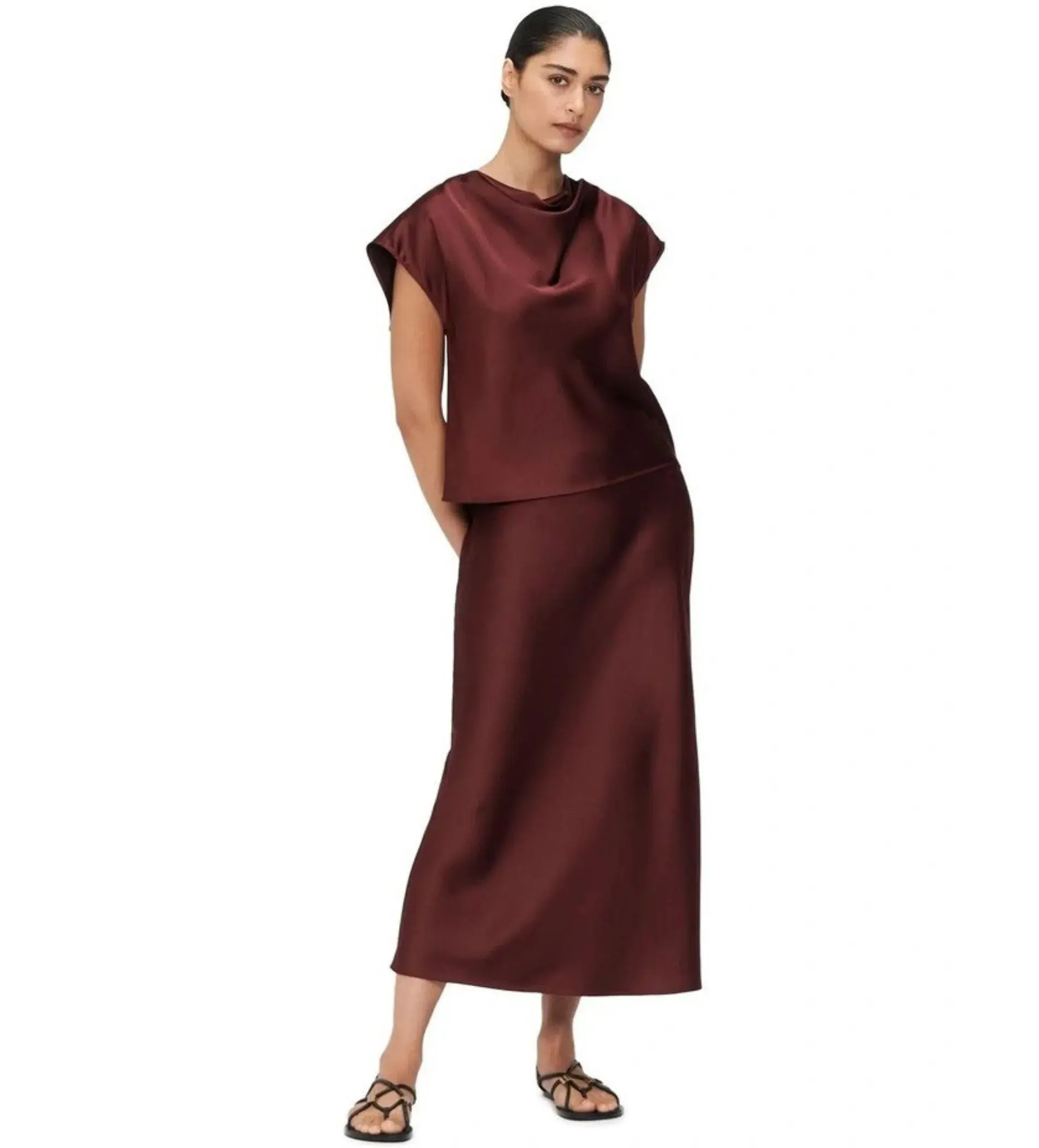 Veronika Maine Lustred Satin Cowl Top in Red Size AU 14 - Image 1