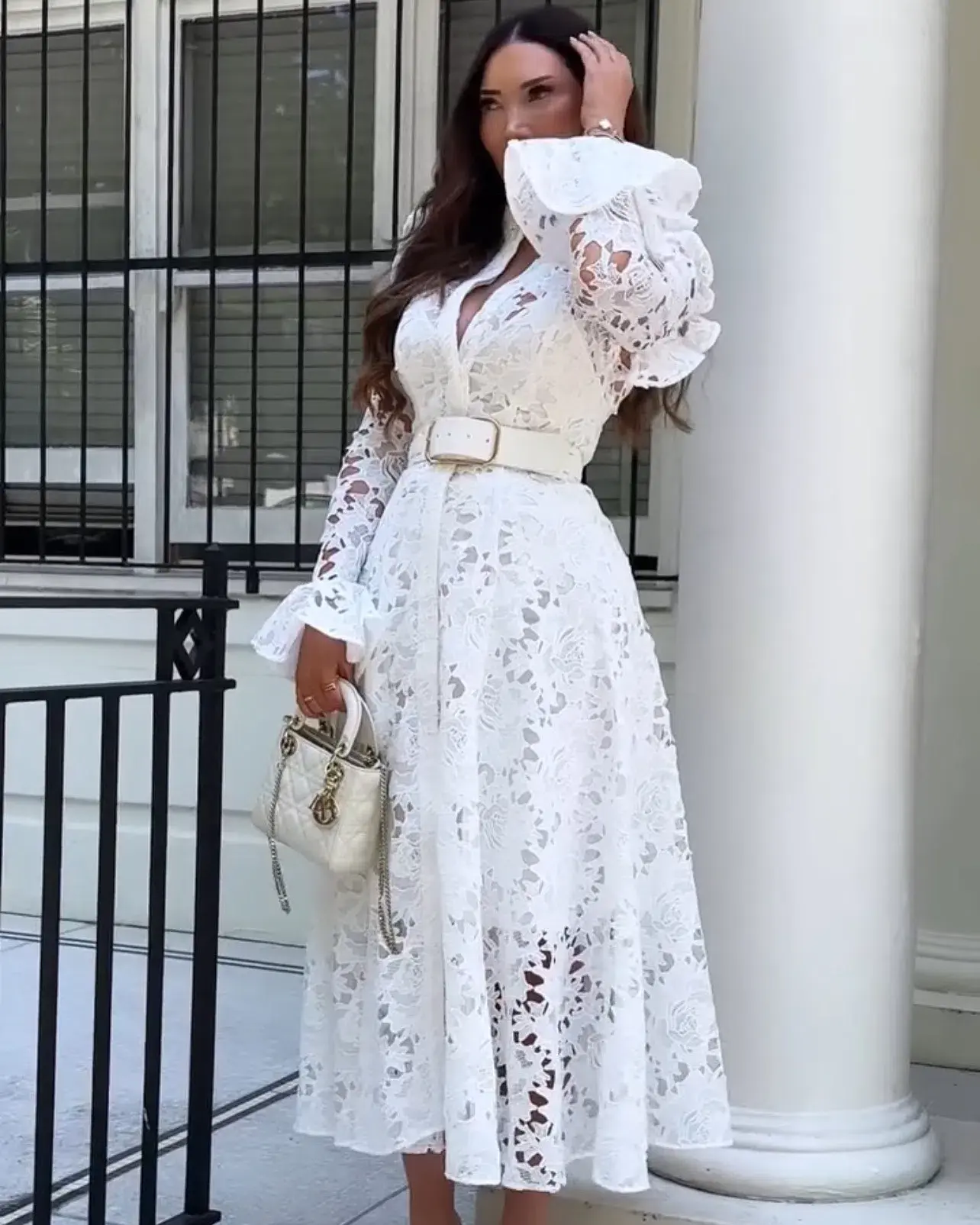 Leo Lin Aliyah Lace Butterfly Sleeve White Size AU 10 - Image 6