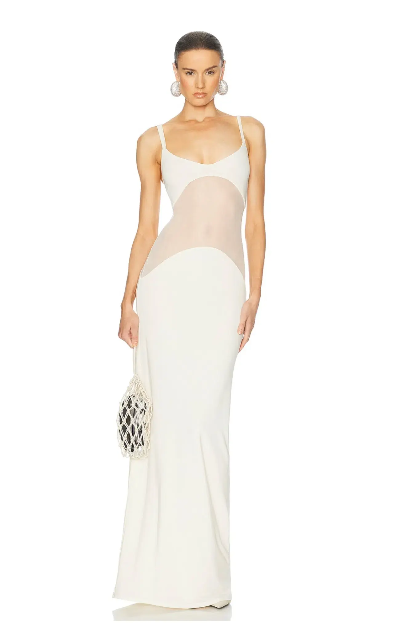 Helsa Sheer Knit Curve Maxi Dress Vanilla Size 6 - Image 1