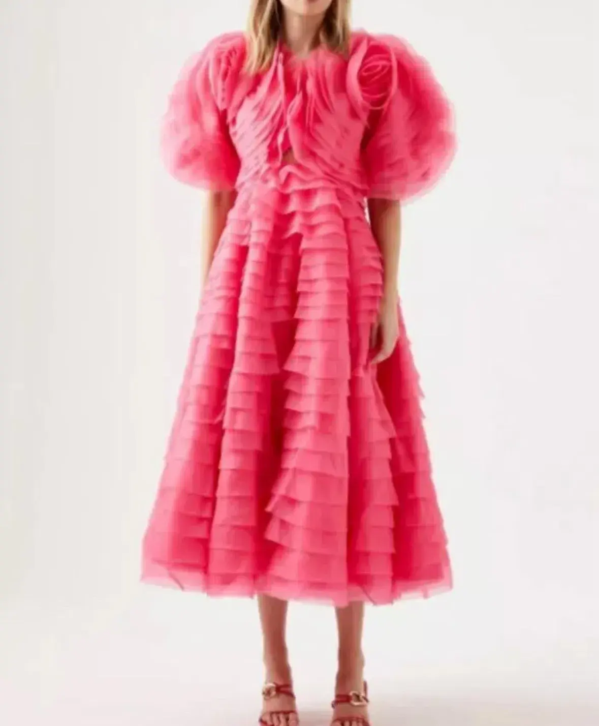 Aje Amour Ruffle Midi Dress Pink Size 4 - Image 3