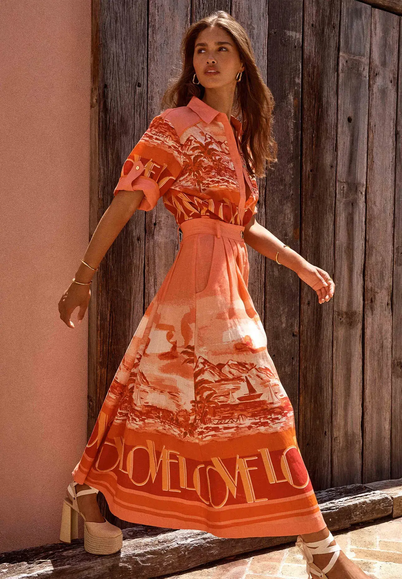 Sheike Love Boat Shirt & Skirt Set Midi Printed Orange Size 16 - Image 2