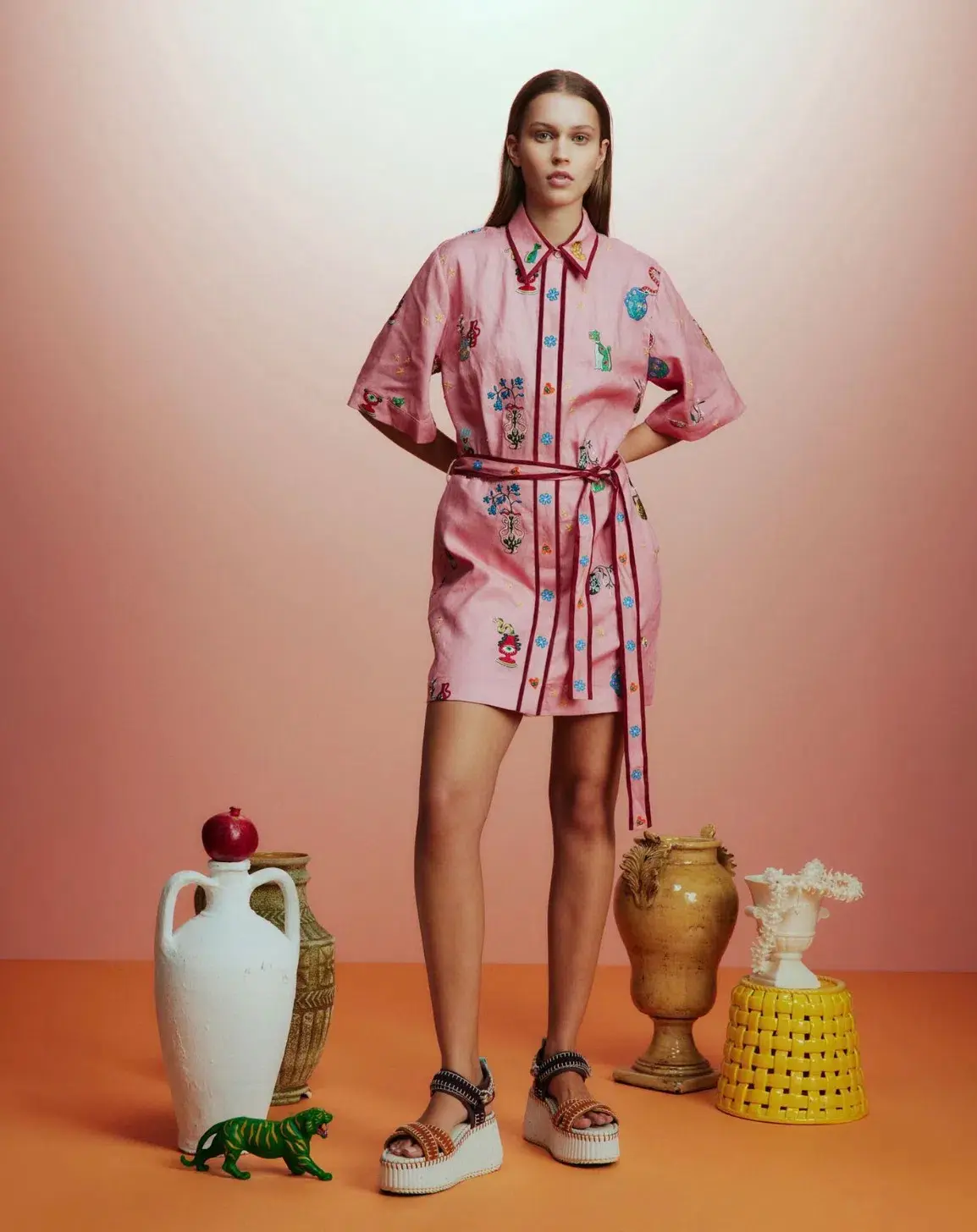 Alemais Timmy Embroidered Mini Dress Pink Size AU 14 - Image 1