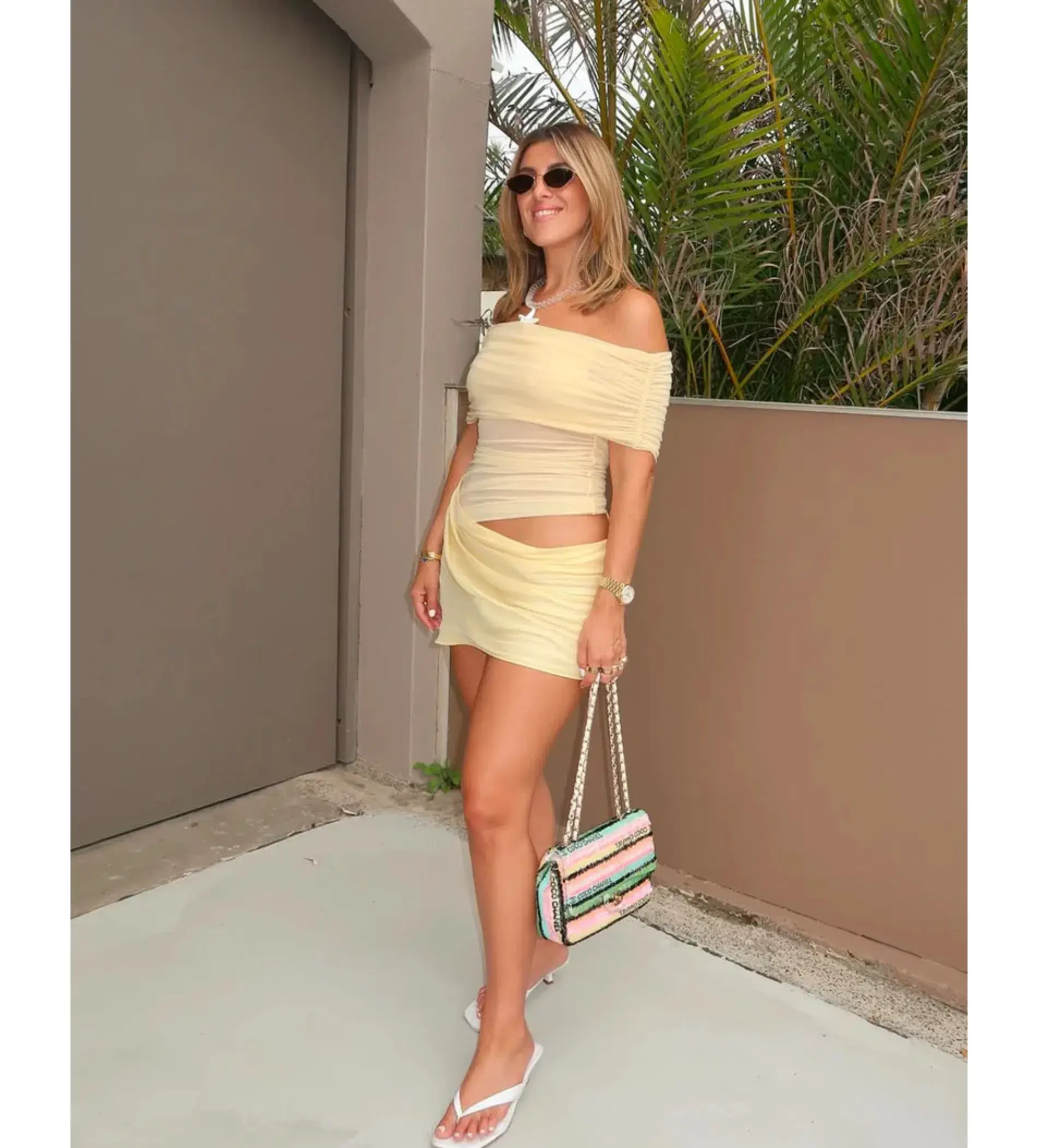 Benni Nico Off Shoulder Mini Dress in Butter Size S / AU 8 - Image 1