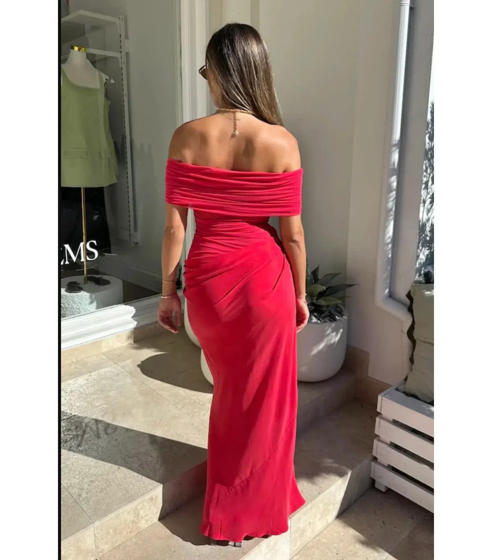 Benni Nico Off The Shoulder Maxi Dress in Watermelon Size AU 8 - Image 2