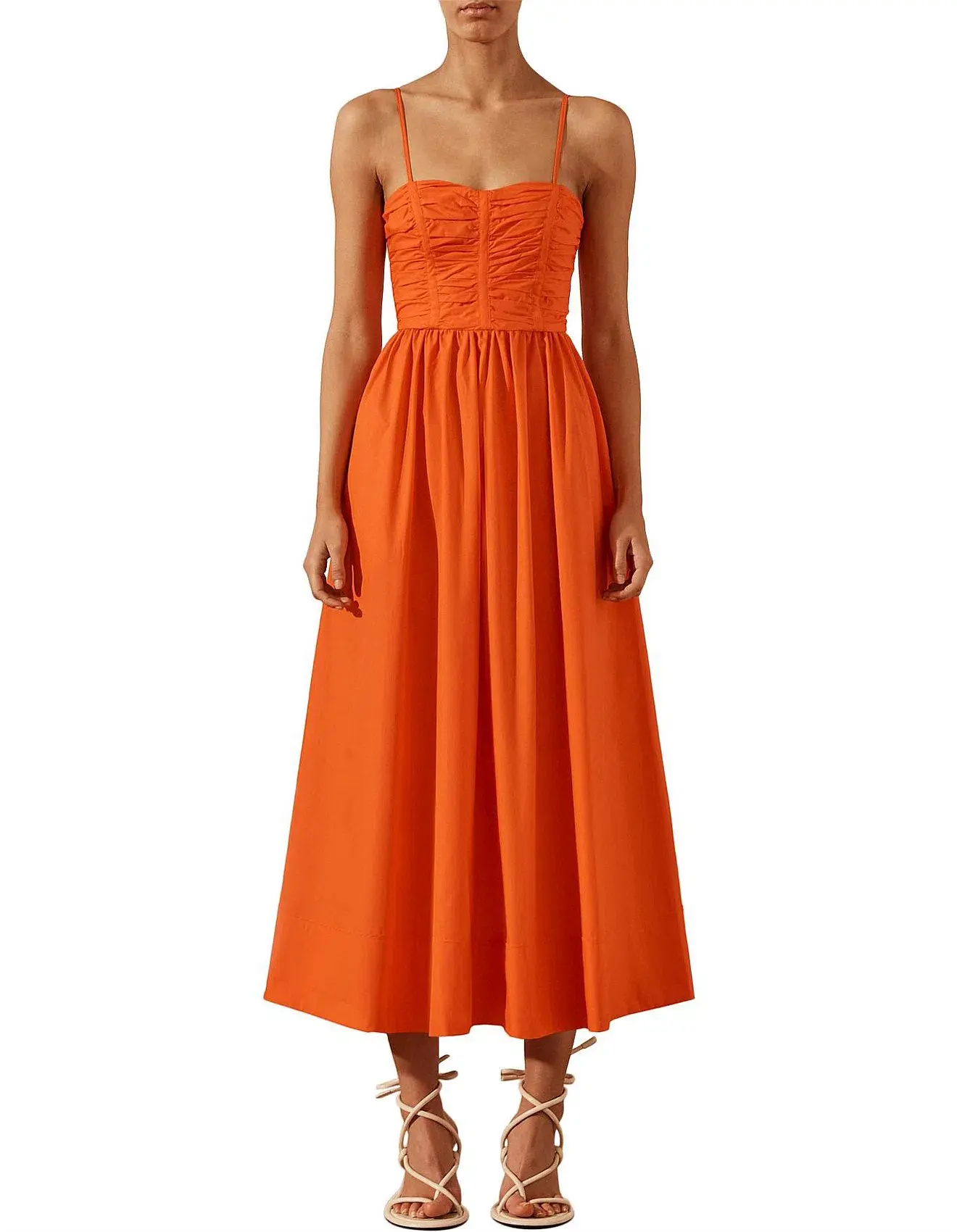 Shona Joy Kohala Ruched Panel Midi Orange Size AU 10 - Image 1