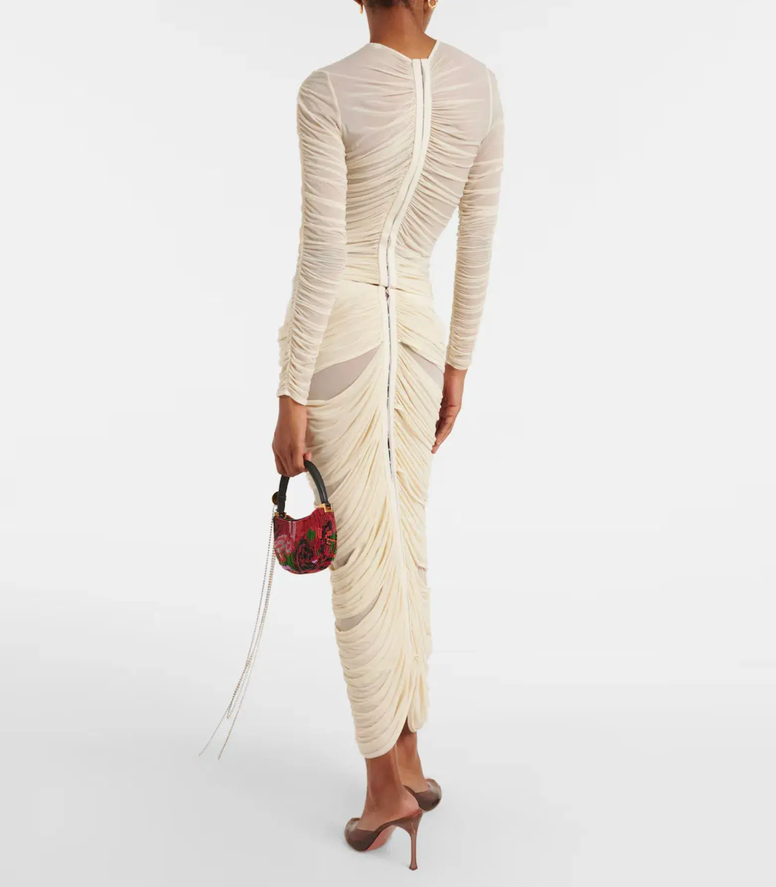 Magda Butrym Floral-Appliqué Ruched Midi Top and Skirt Set Cream Size 6 - Image 2