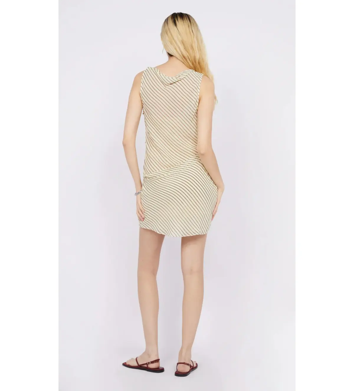 Bec and Bridge Anise Asym Mini Dress in Butter/Plum Stripe Size AU 10 - Image 3