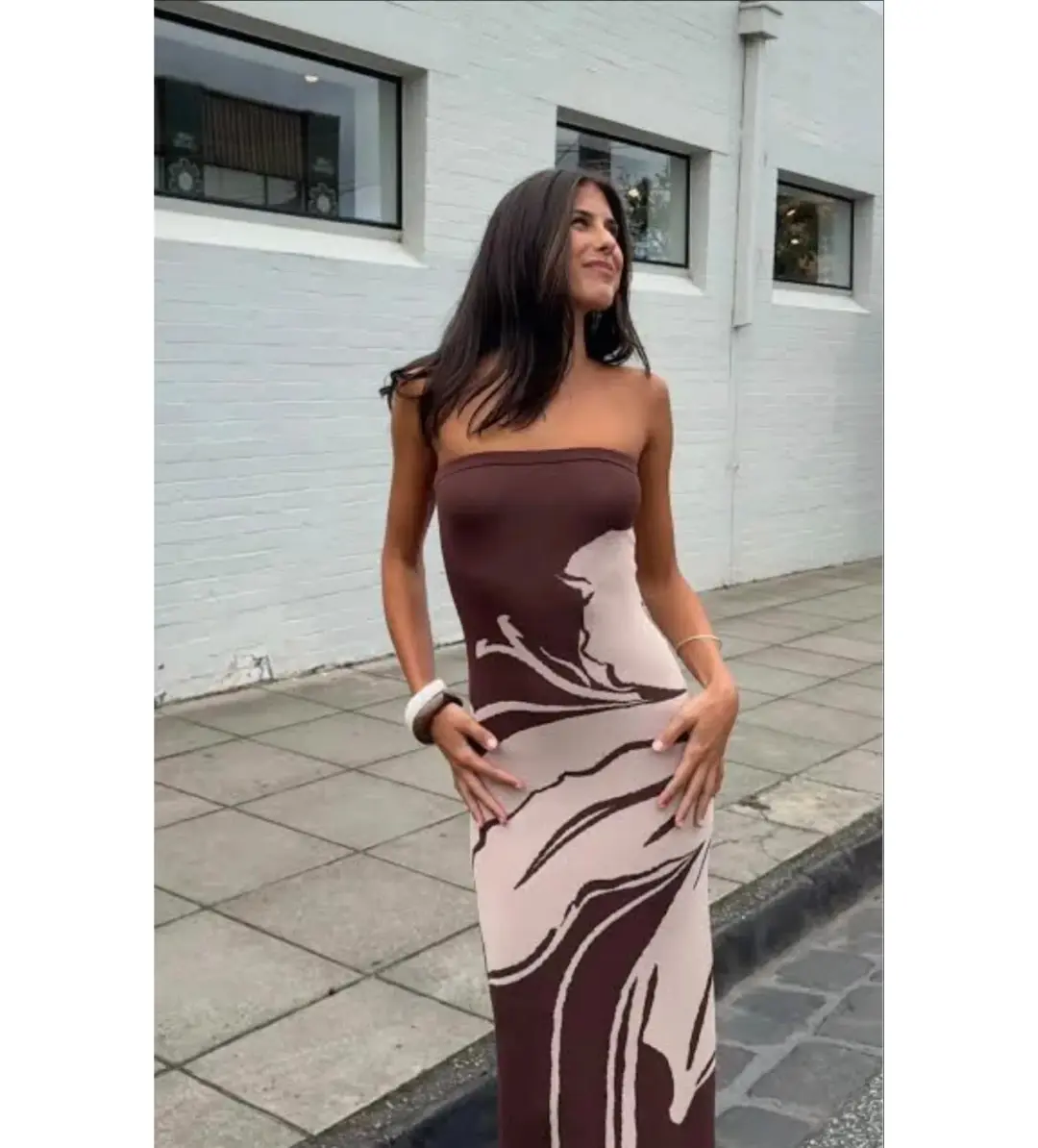 Kookai Aloha Strapless Maxi Dress in Macadamia Size AU 8 for rent on The Volte - main image