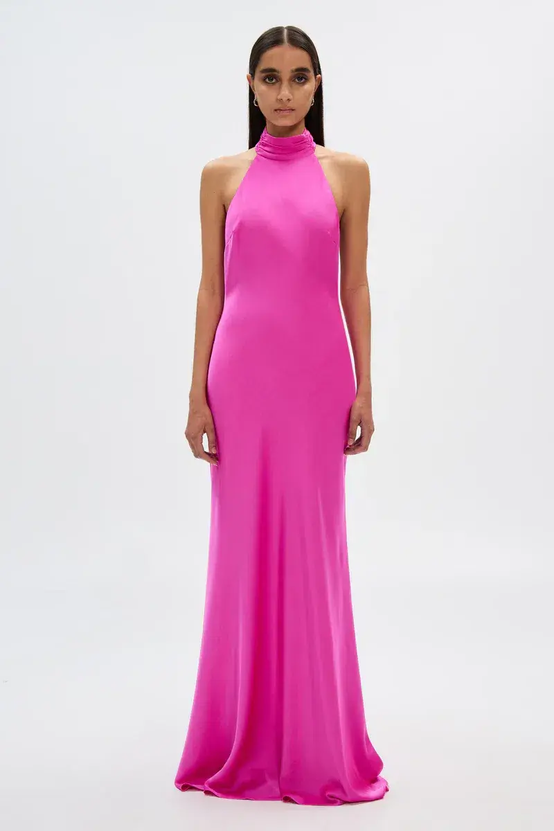 Misha Collection Evianna Satin Dress Hot Pink Size 8/S - Image 1