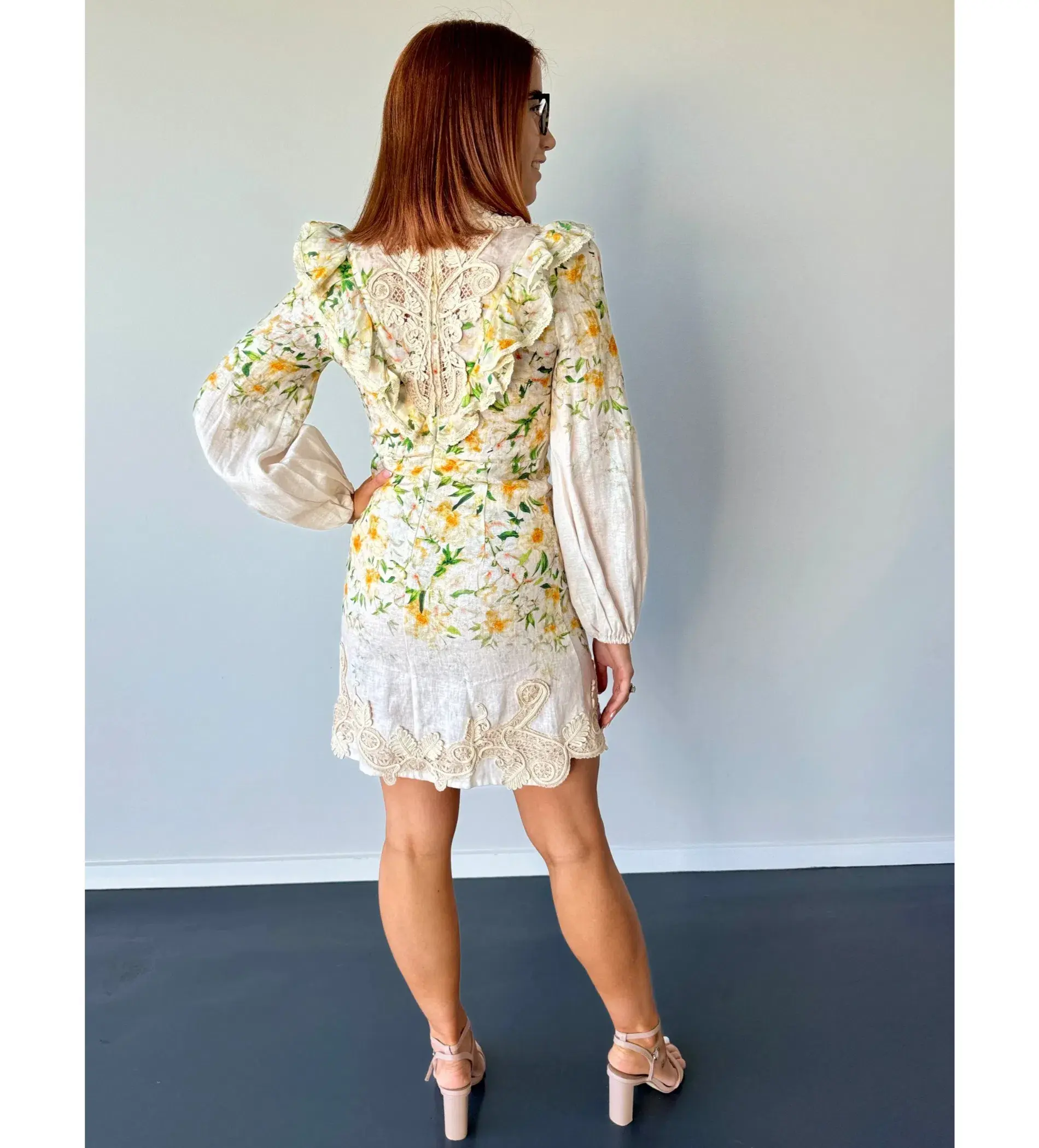 Zimmermann Coaster Battenburg Mini Dress in Blush Garden Floral Size 0/AU 8 - Image 3