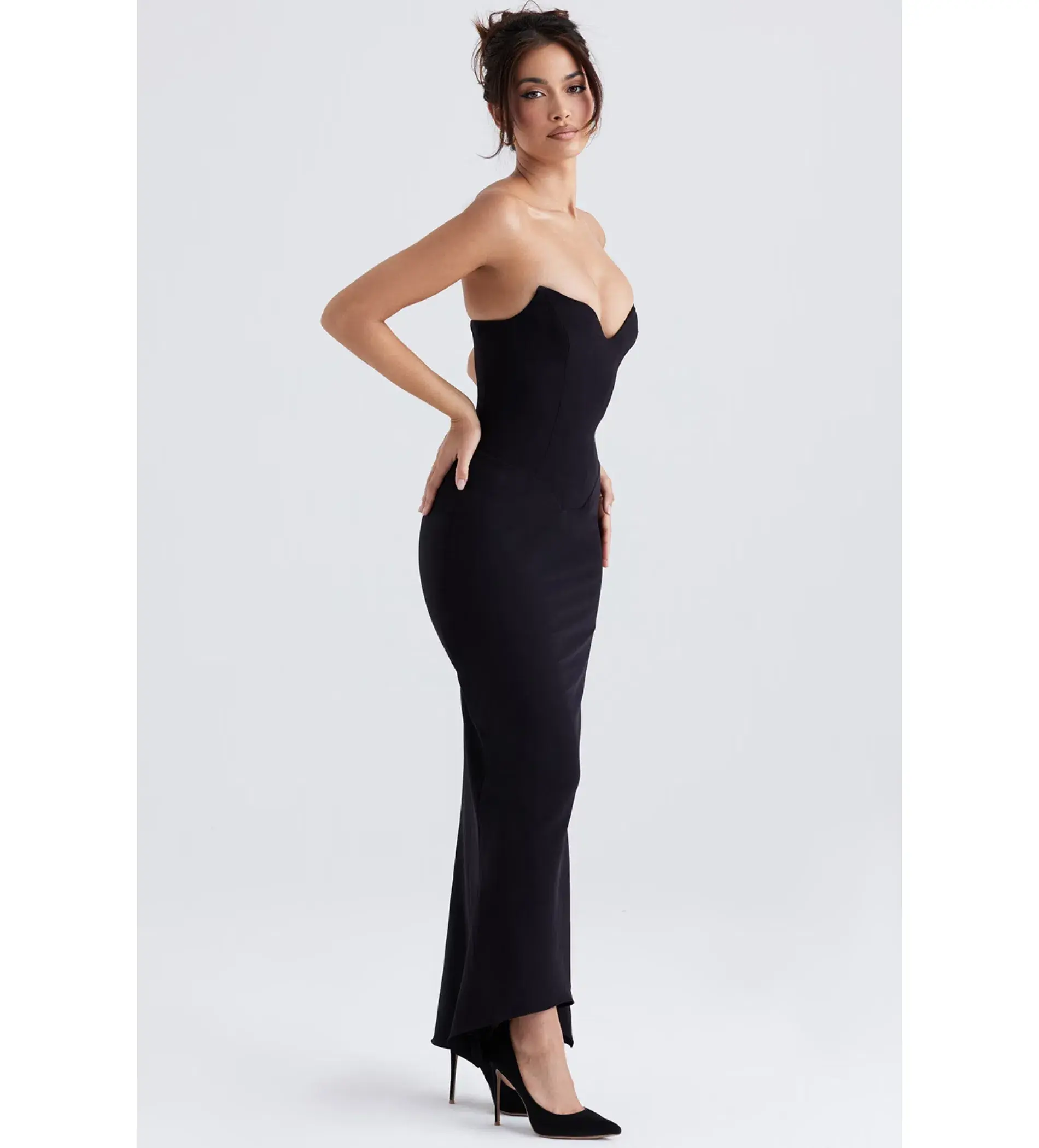 House of CB Sabine Crepe Strapless Corset Maxi Dress Black Size L/AU 12 - Image 2