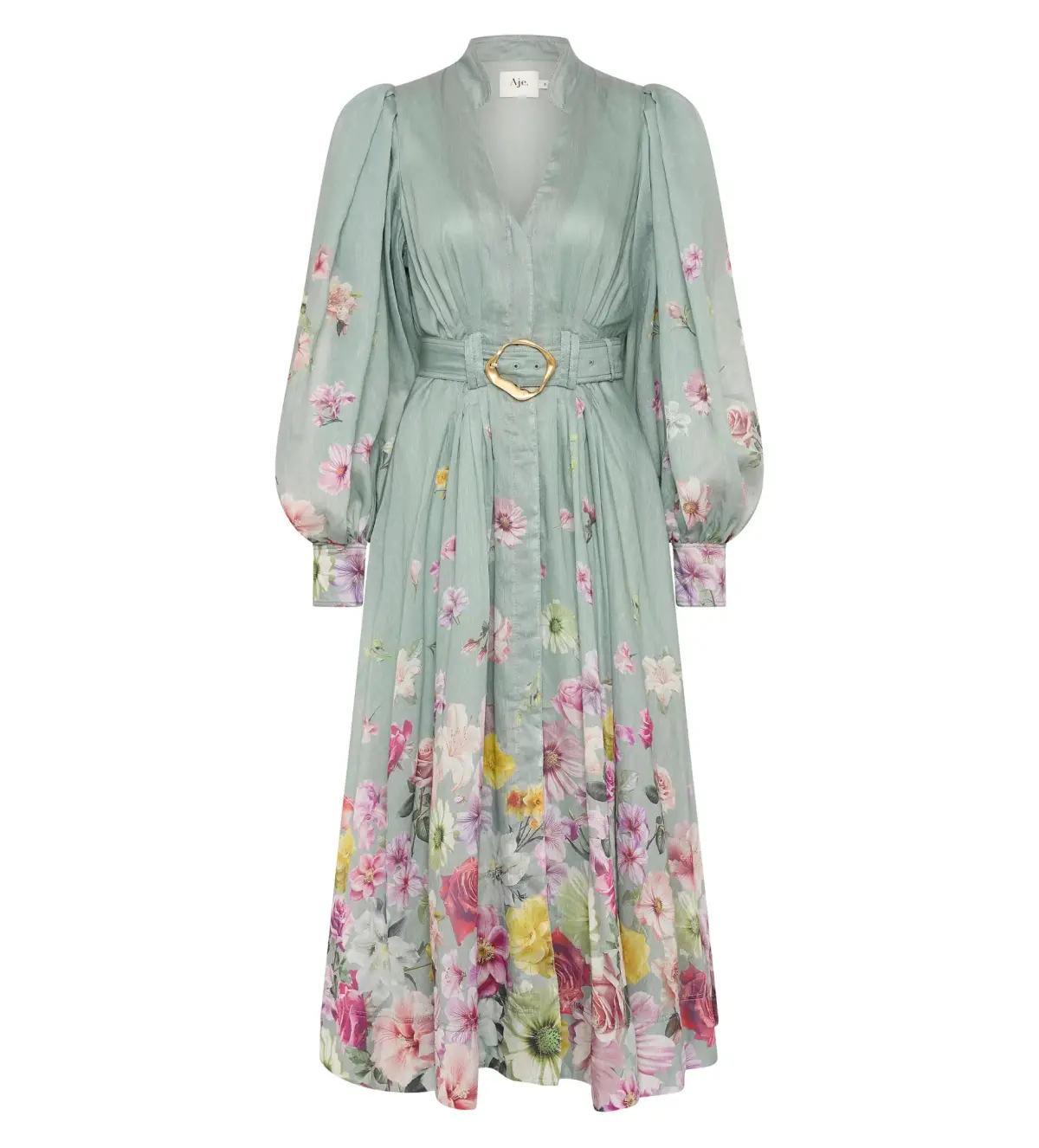 Aje Fleur Shirt Dress Mist Collage Floral Size 10 - Image 4