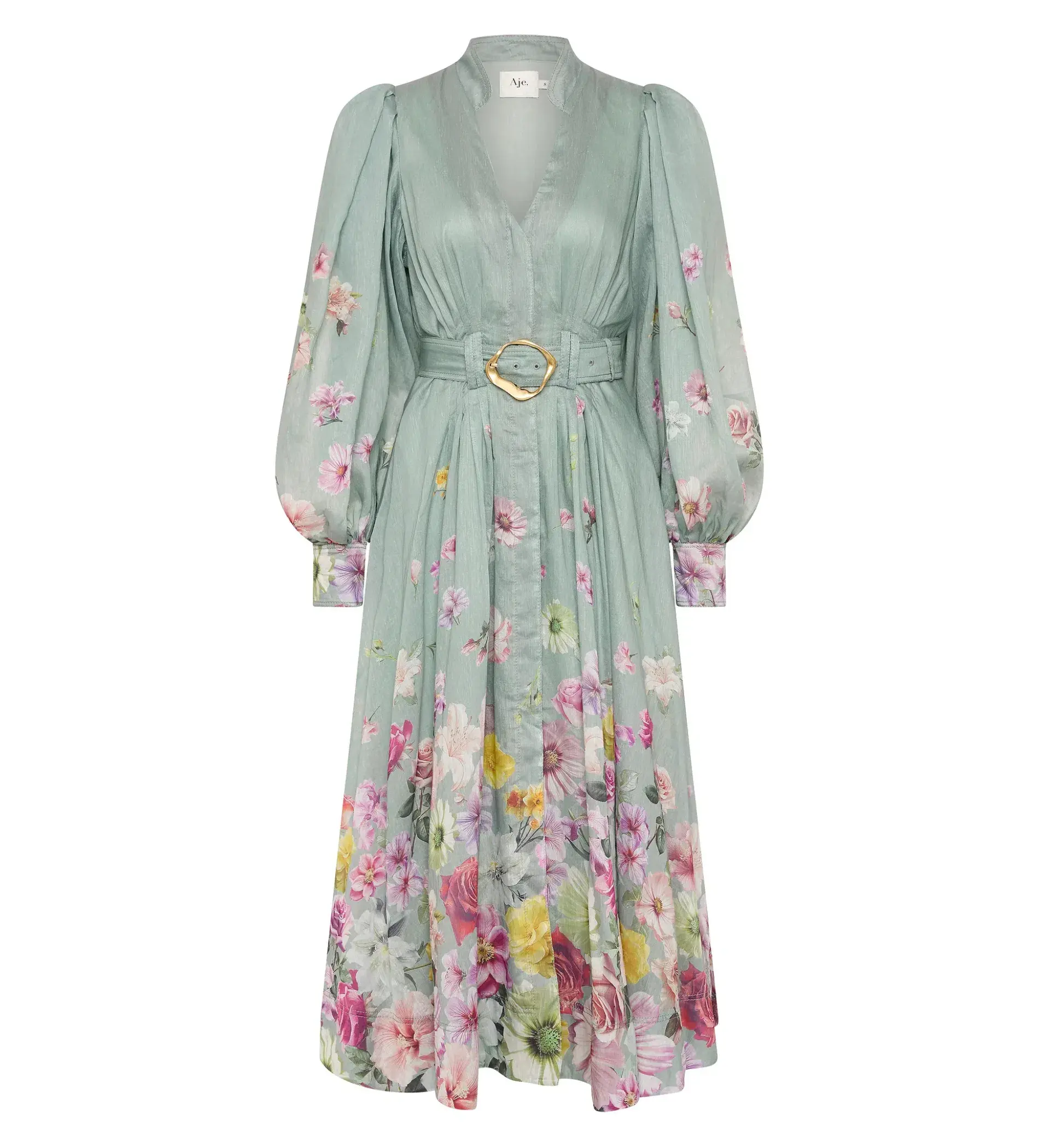 Aje Fleur Shirt Dress Mist Collage Floral Size 10 - Image 4
