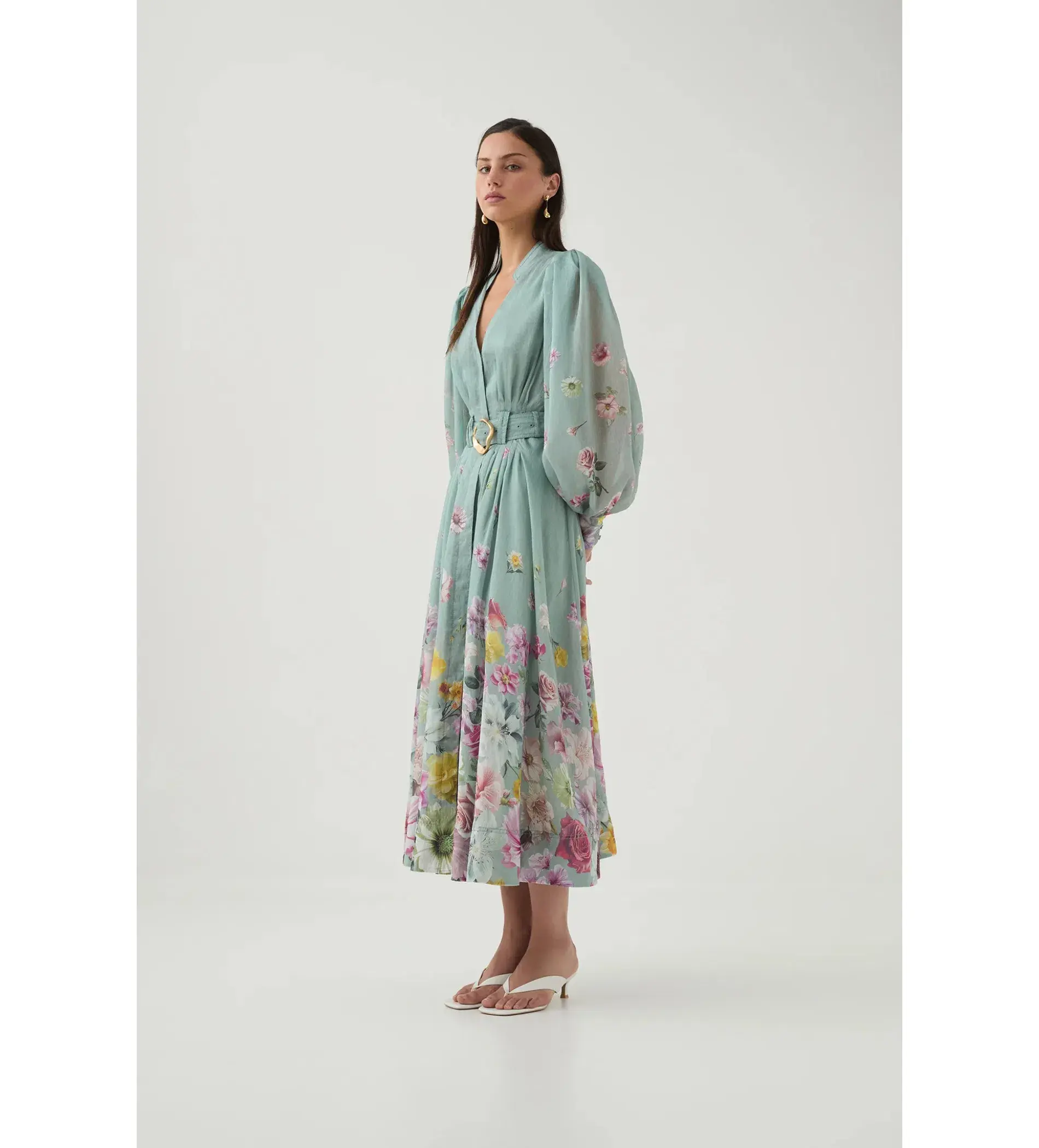 Aje Fleur Shirt Dress Mist Collage Floral Size 10 - Image 2