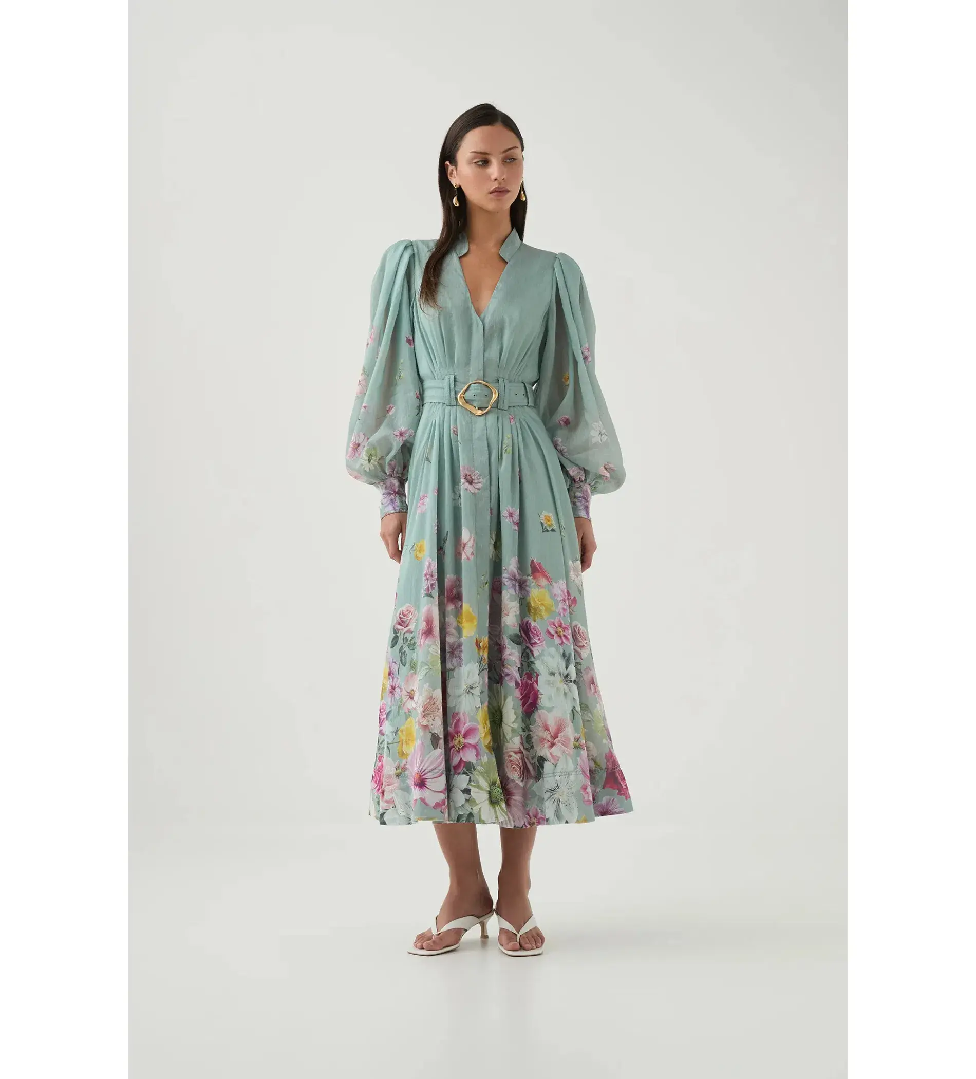 Aje Fleur Shirt Dress Mist Collage Floral Size 10 - Image 1