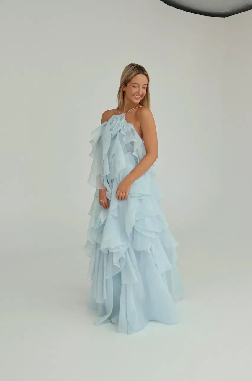 Aje Pandorea Layered Maxi Dress Silver Blue Size AU 8 - Image 3