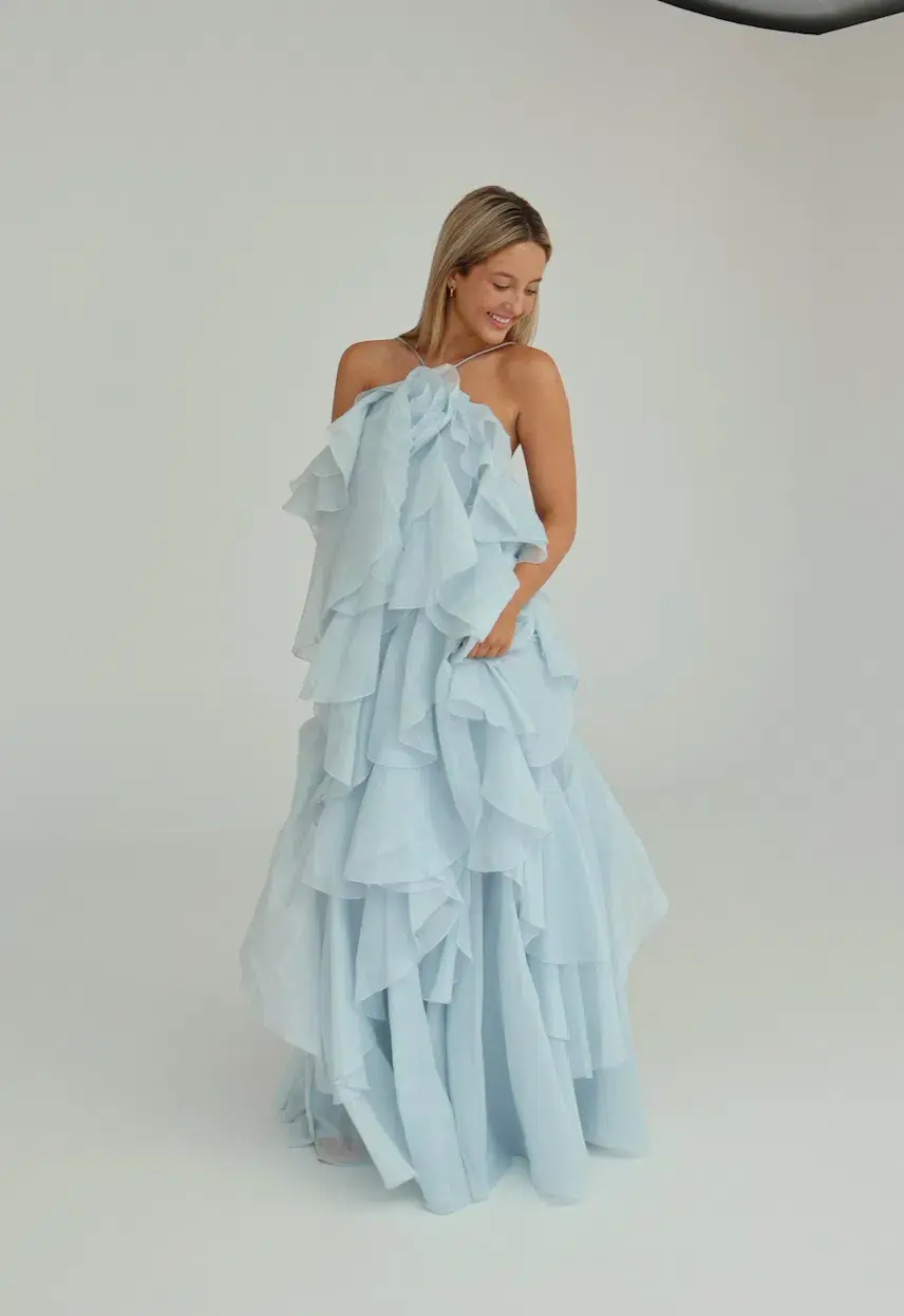 Aje Pandorea Layered Maxi Dress Silver Blue Size AU 8 - Image 1
