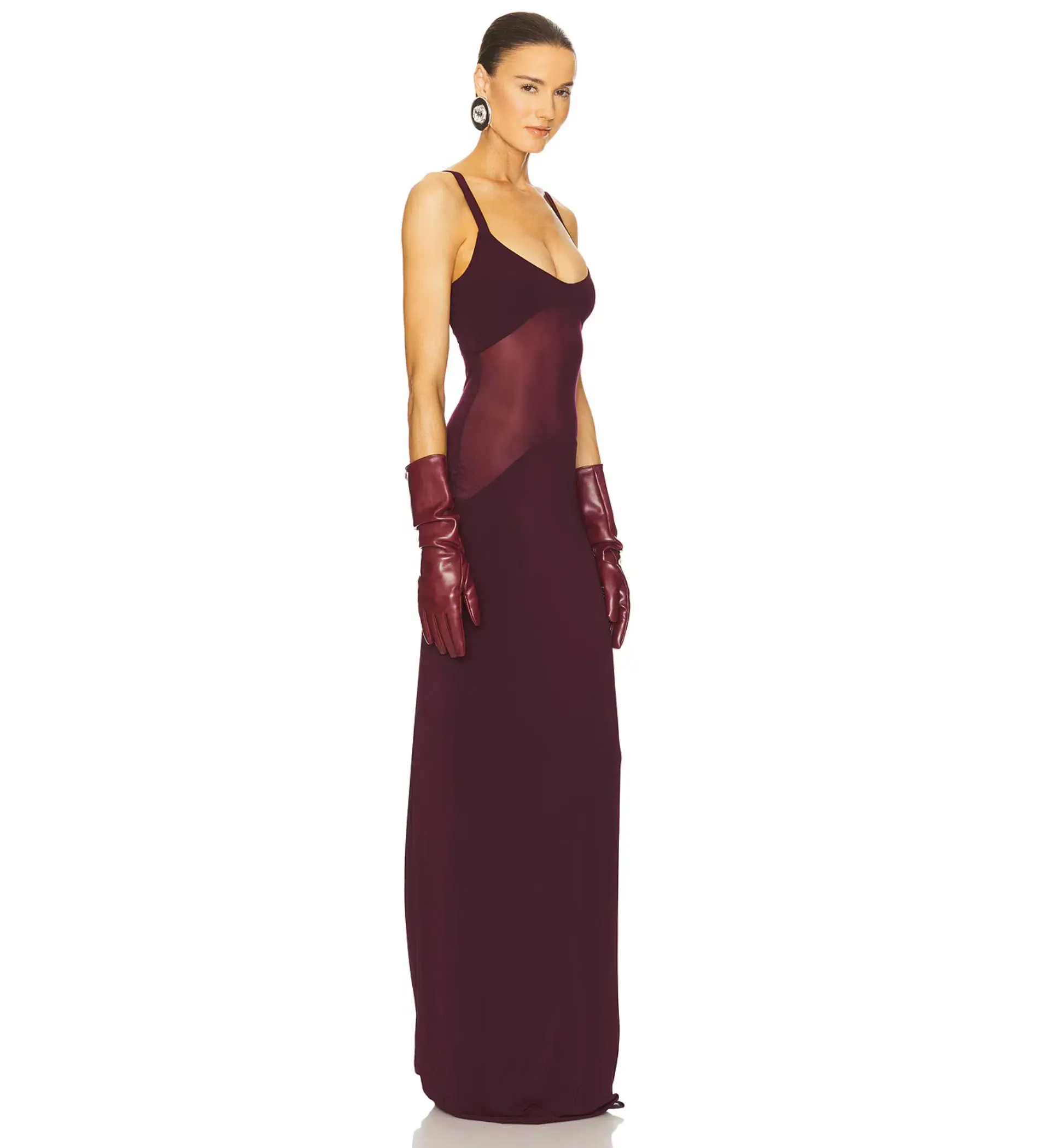Helsa Sheer Knit Curve Maxi Dress Merlot Size XS / AU 6 - Image 2