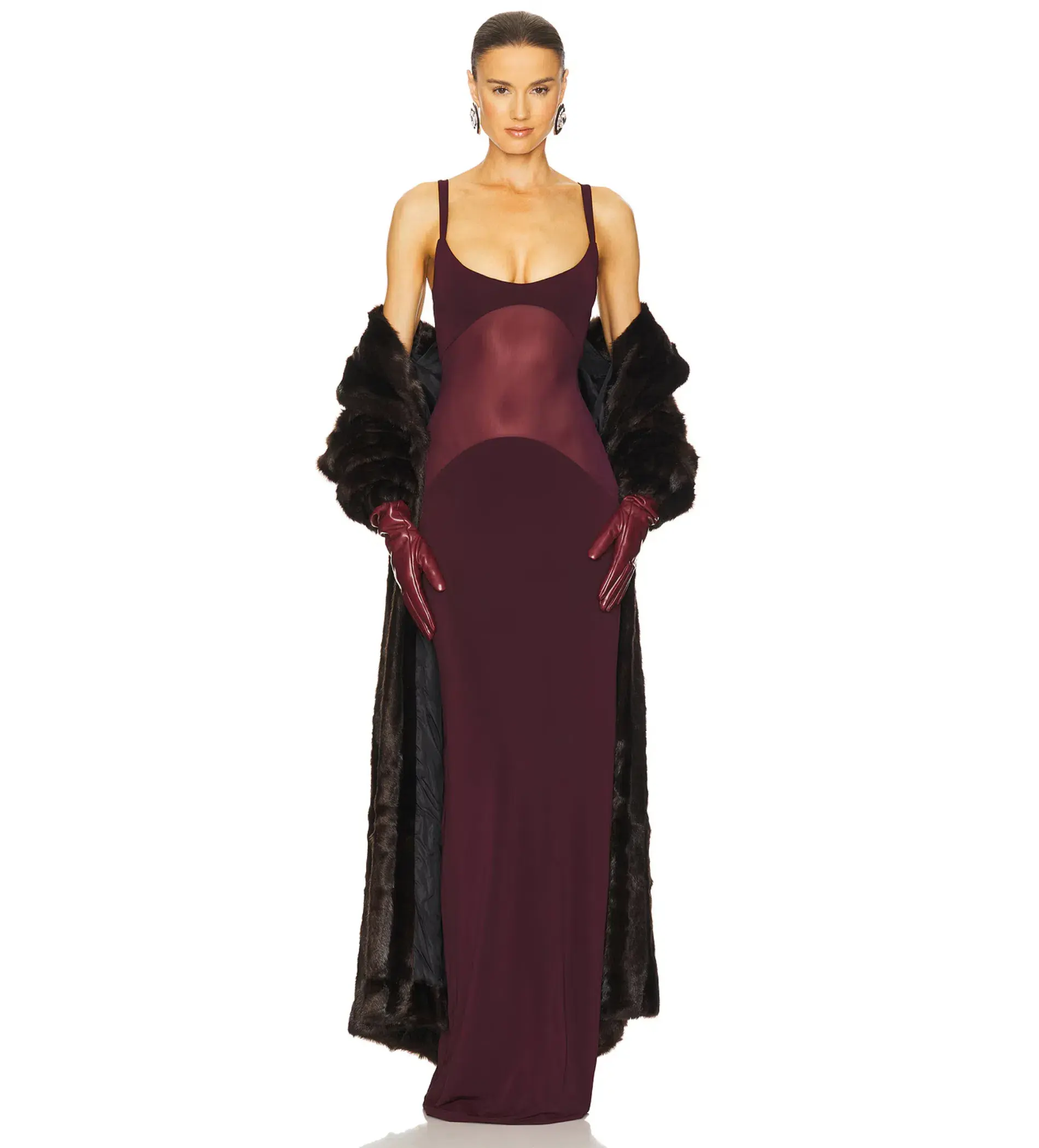 Helsa Sheer Knit Curve Maxi Dress Merlot Size XS / AU 6 - Image 1