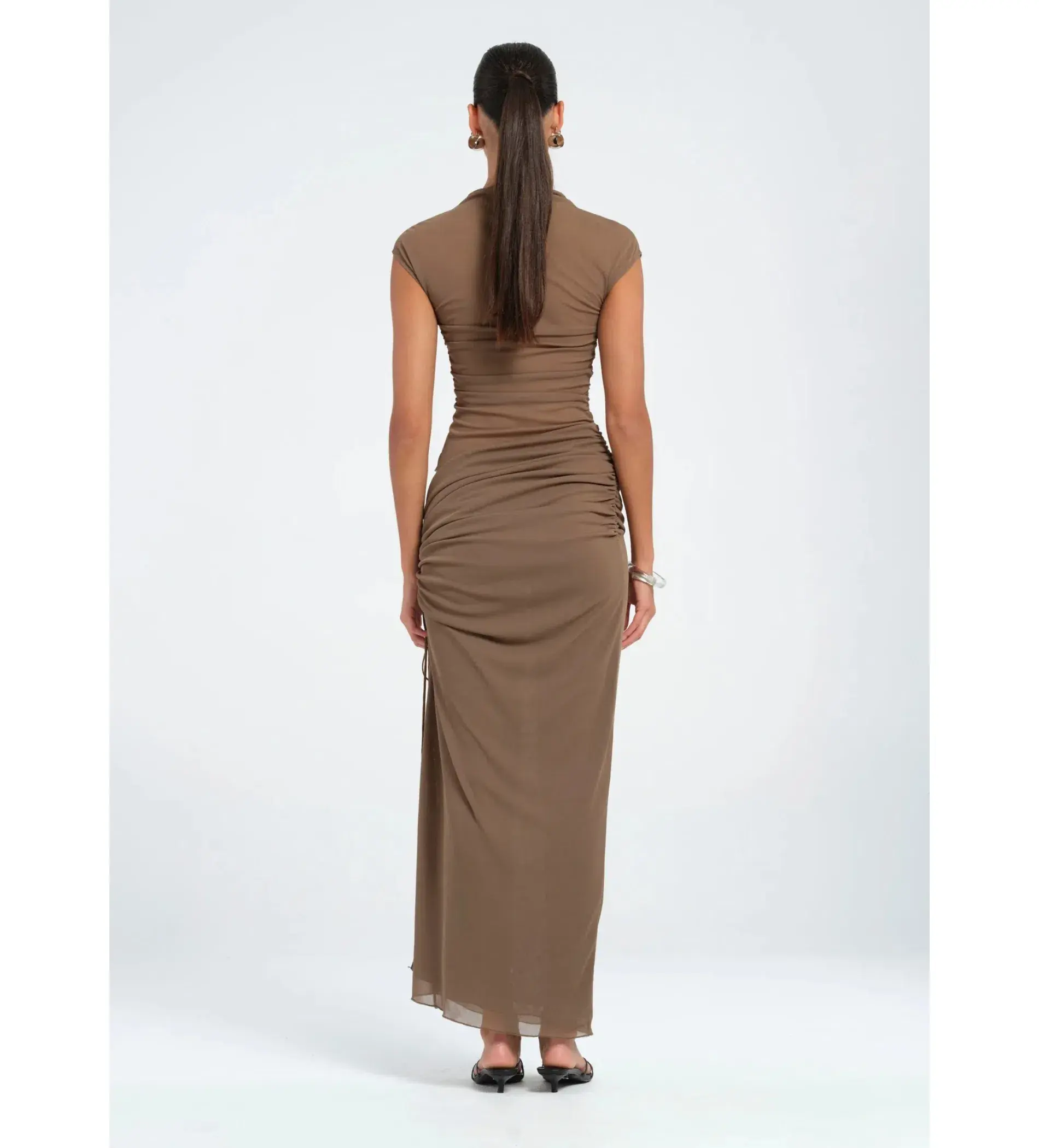 Benni Milo Mesh Maxi Dress in Mushroom Size XS / AU 6 - Image 3