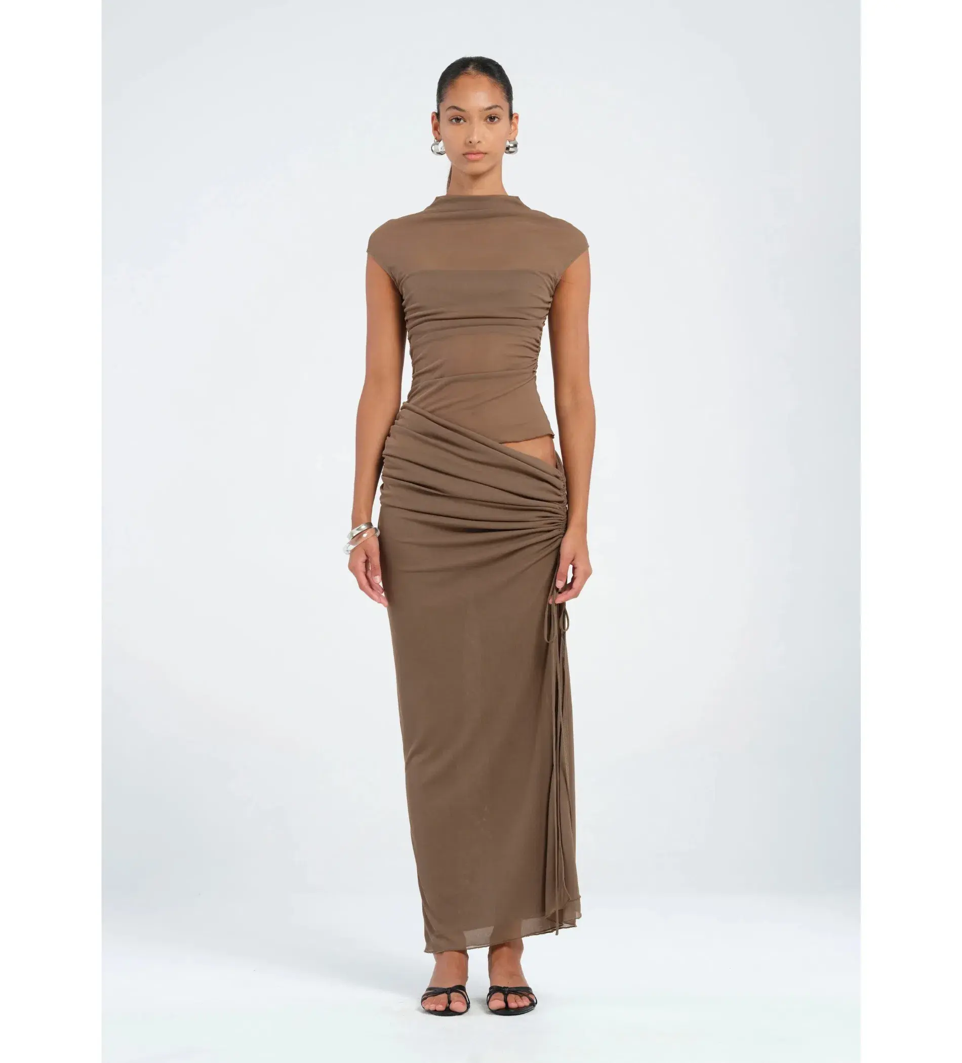Benni Milo Mesh Maxi Dress in Mushroom Size XS / AU 6 - Image 1