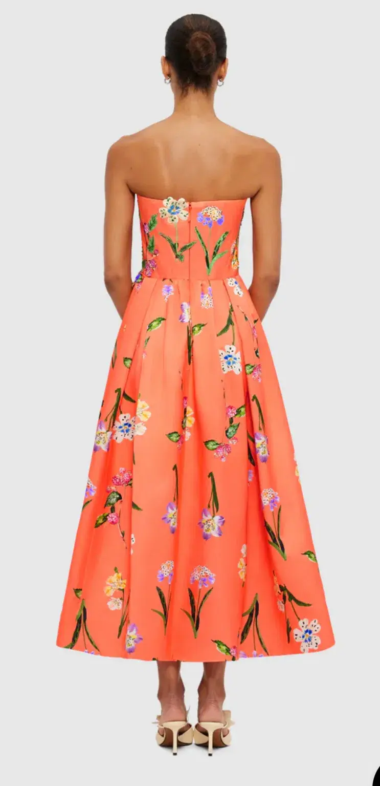 Leo Lin Lynn Bustier Midi Dress Wildflower Coral Size 12 - Image 2