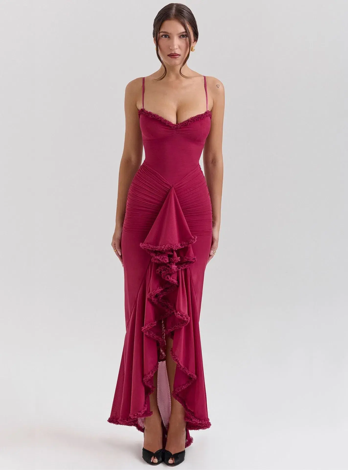 House of CB Gabbi Rufflled Front Gown Wine Size 12 - Image 2