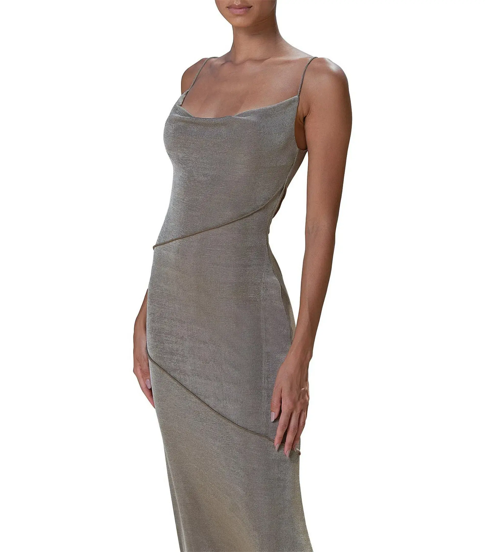 MISHA Neri Slinky Jersey Maxi Dress Khaki Size 12 - Image 3