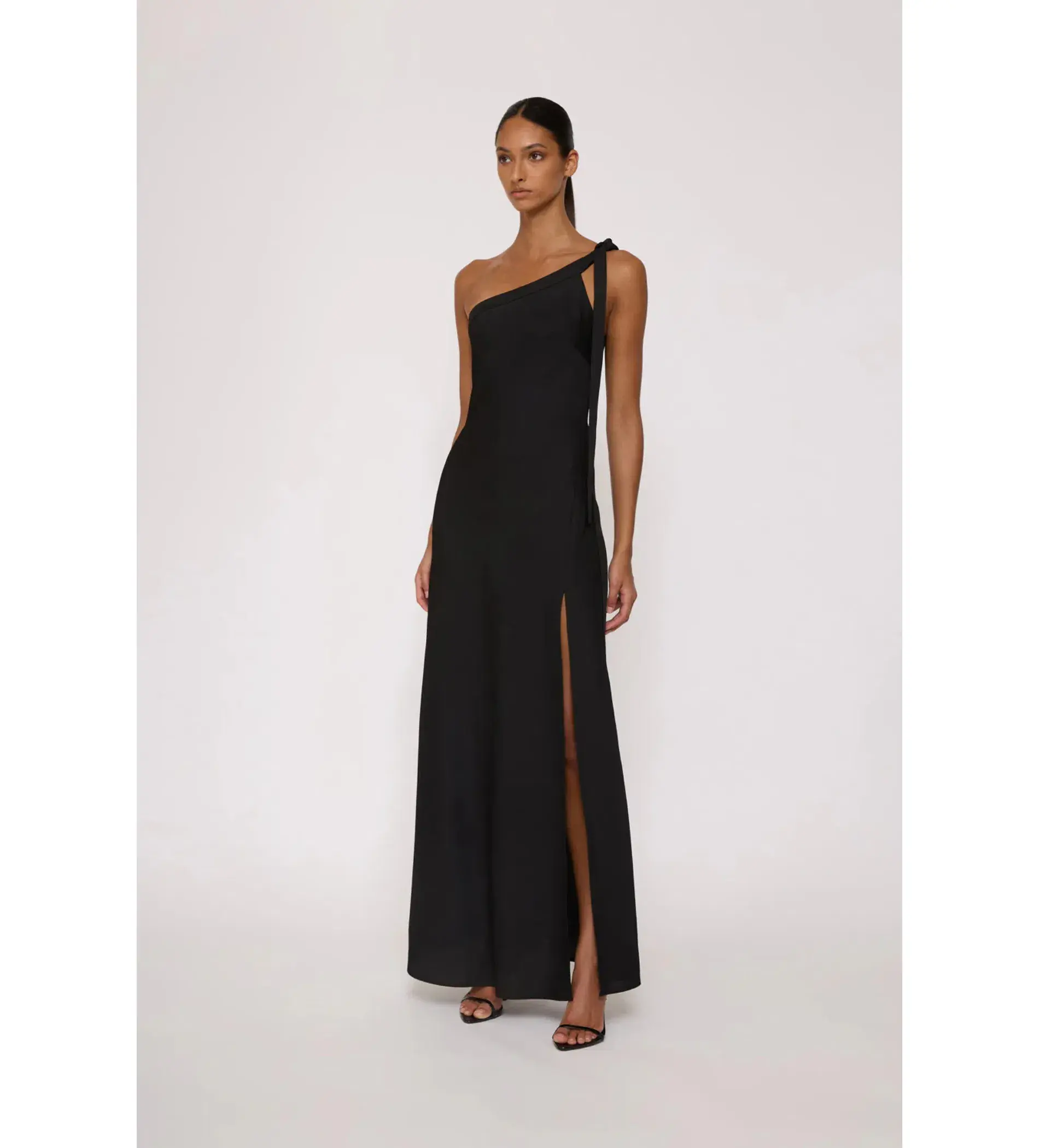 By Johnny Beverly Tie Shoulder Bias Gown Black Size 8 - Image 1