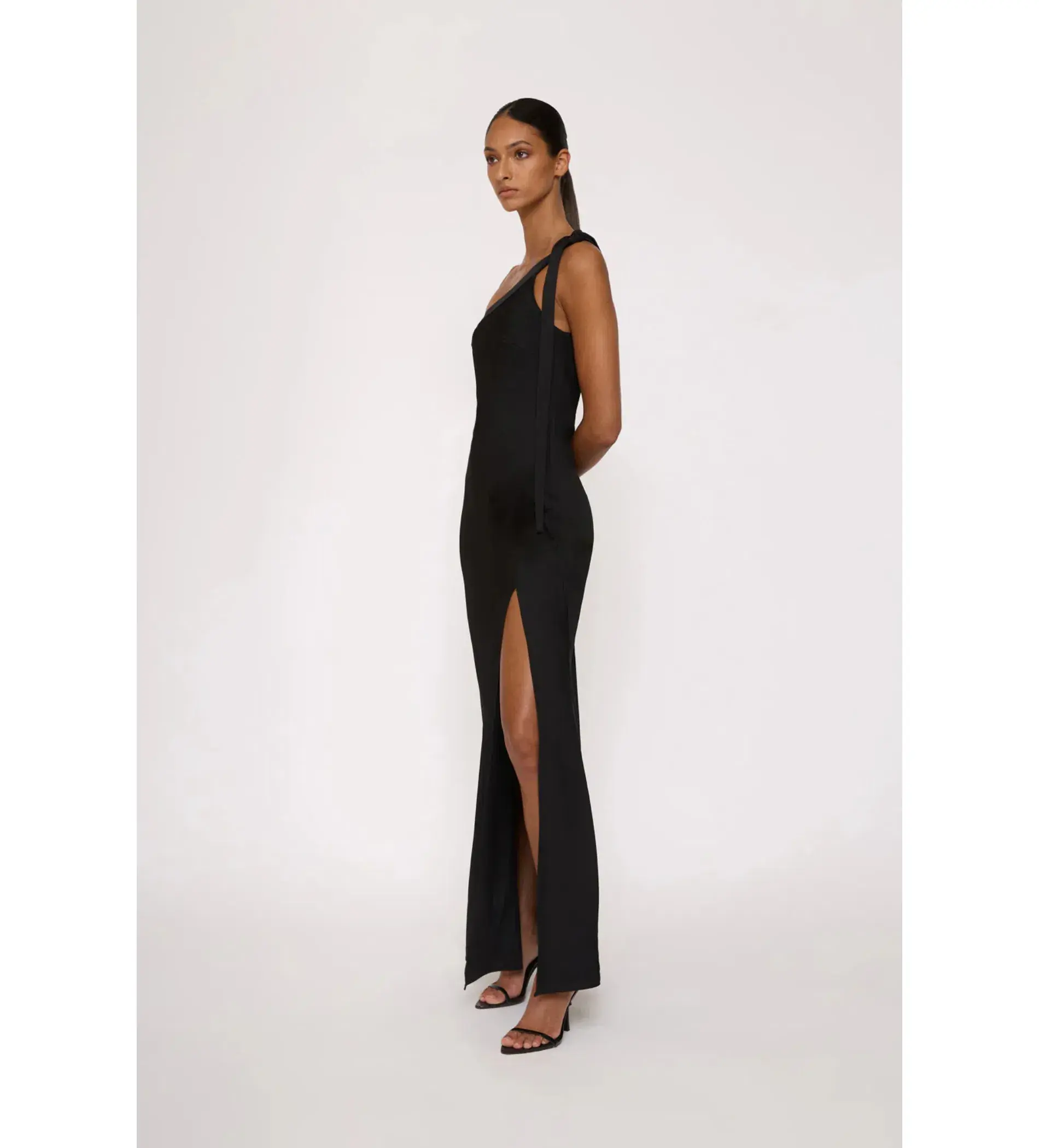 By Johnny Beverly Tie Shoulder Bias Gown Black Size 8 - Image 2