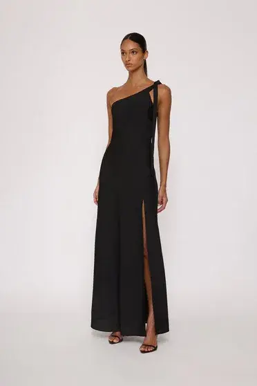 By Johnny Beverly Tie Shoulder Bias Gown Black Size 12 - Image 1