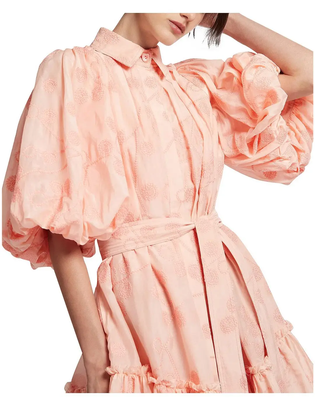 Aje Textural Puff Sleeve Mini Dress Peach Size 10 for rent on The Volte - main image