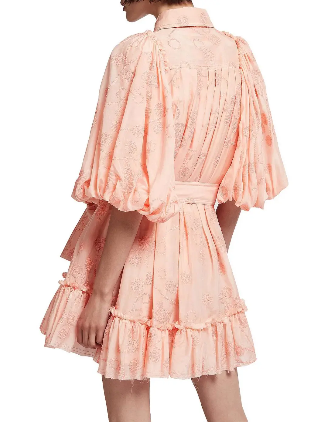 Aje Textural Puff Sleeve Mini Dress Peach Size 10 for rent on The Volte - main image