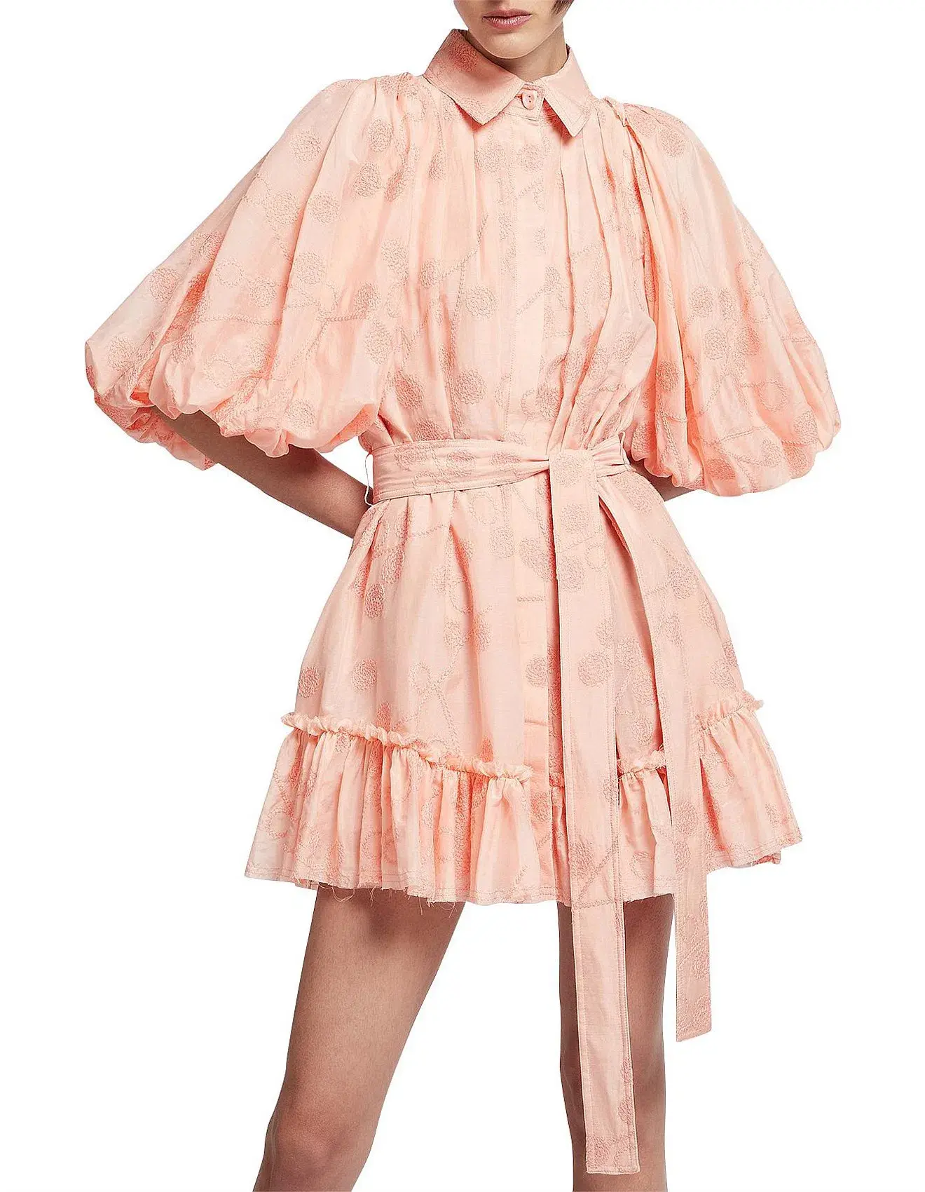 Aje Textural Puff Sleeve Mini Dress Peach Size 10 - Image 1