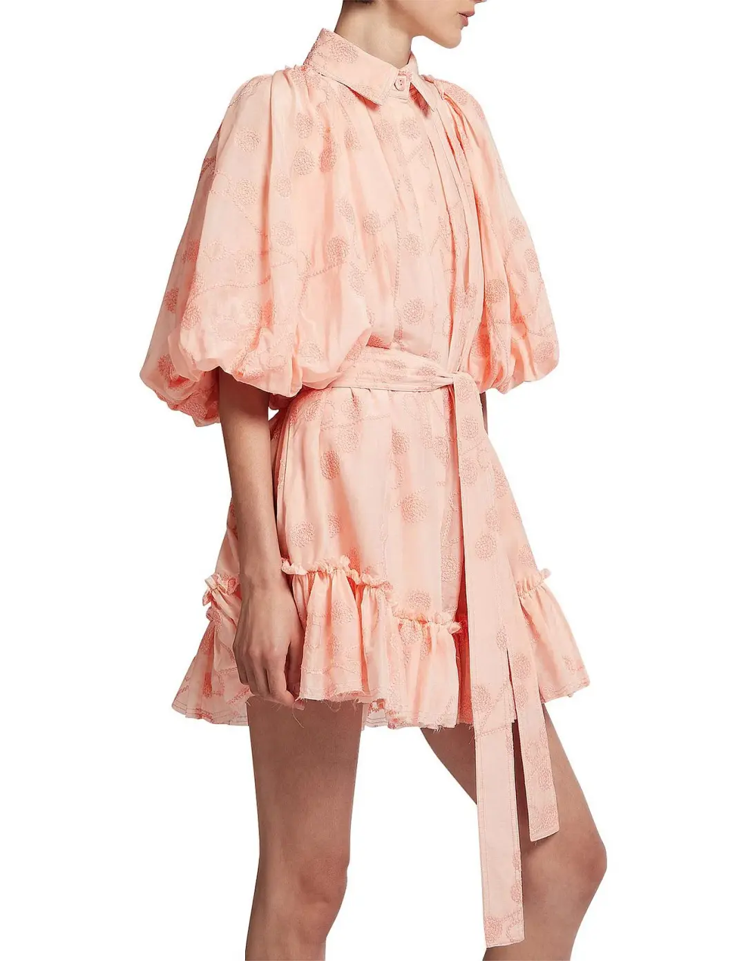 Aje Textural Puff Sleeve Mini Dress Peach Size 10 for rent on The Volte - main image