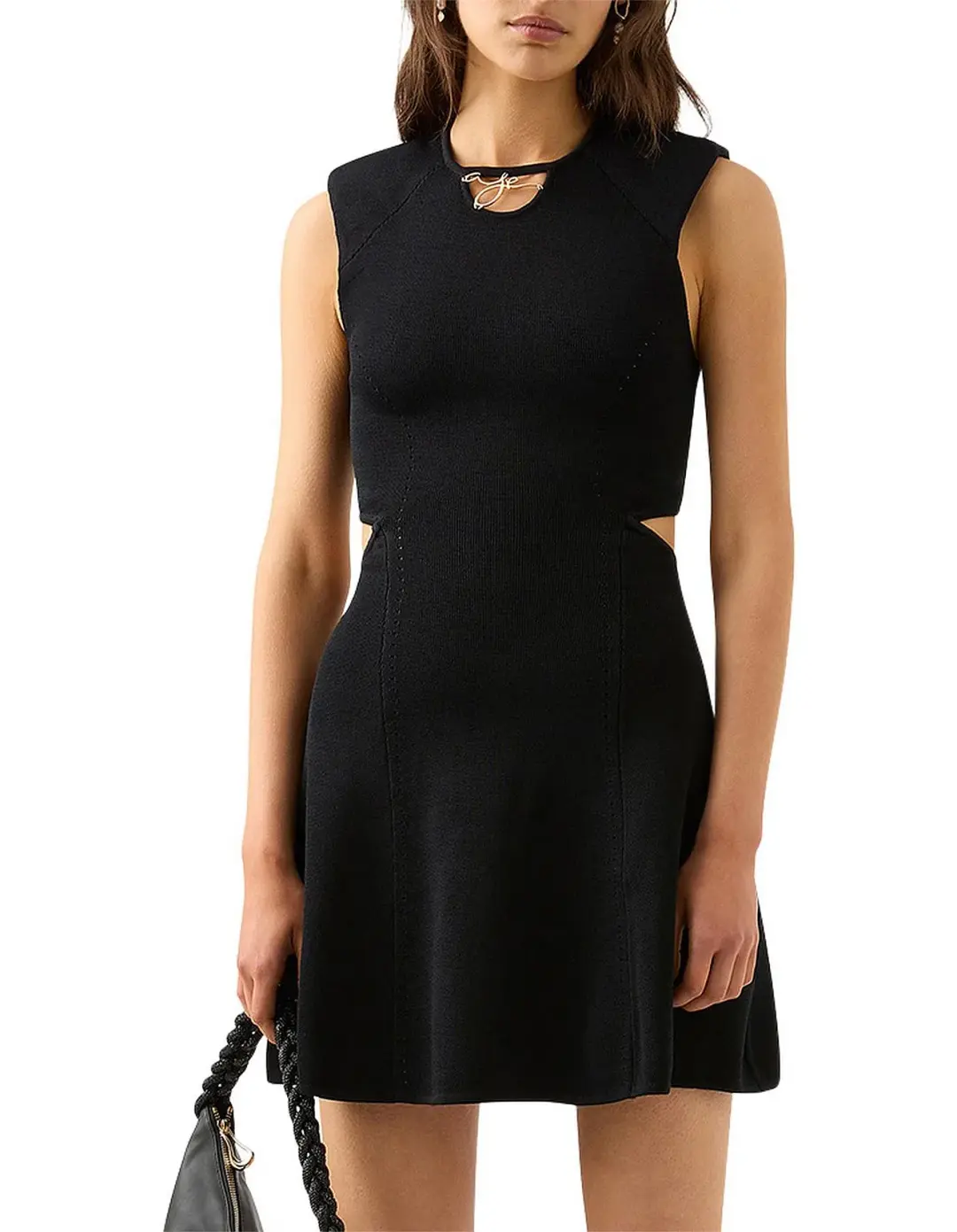 Aje Lena Cut Out Knit Mini Dress Black Size 10 for rent on The Volte - main image