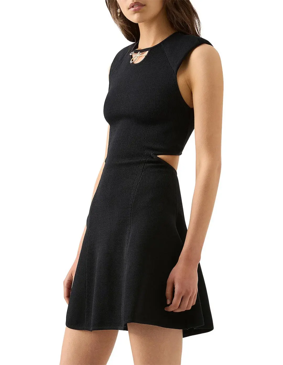 Aje Lena Cut Out Knit Mini Dress Black Size 10 for rent on The Volte - main image