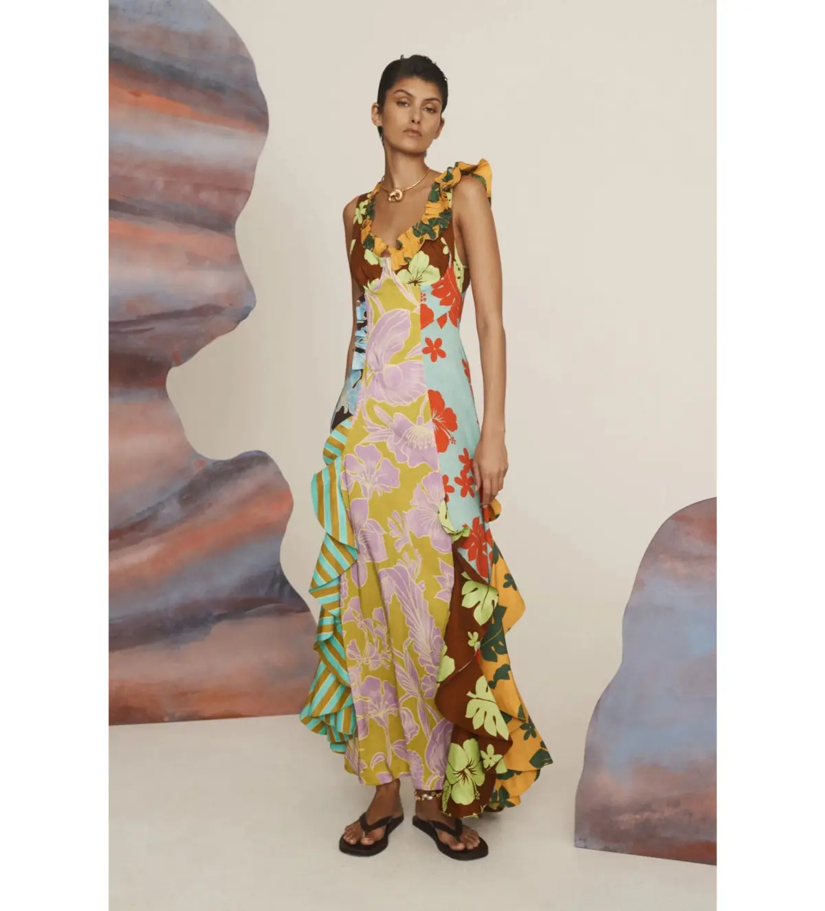 Alemais Poppy Spliced Midi Floral Dress Size 10 - Image 1