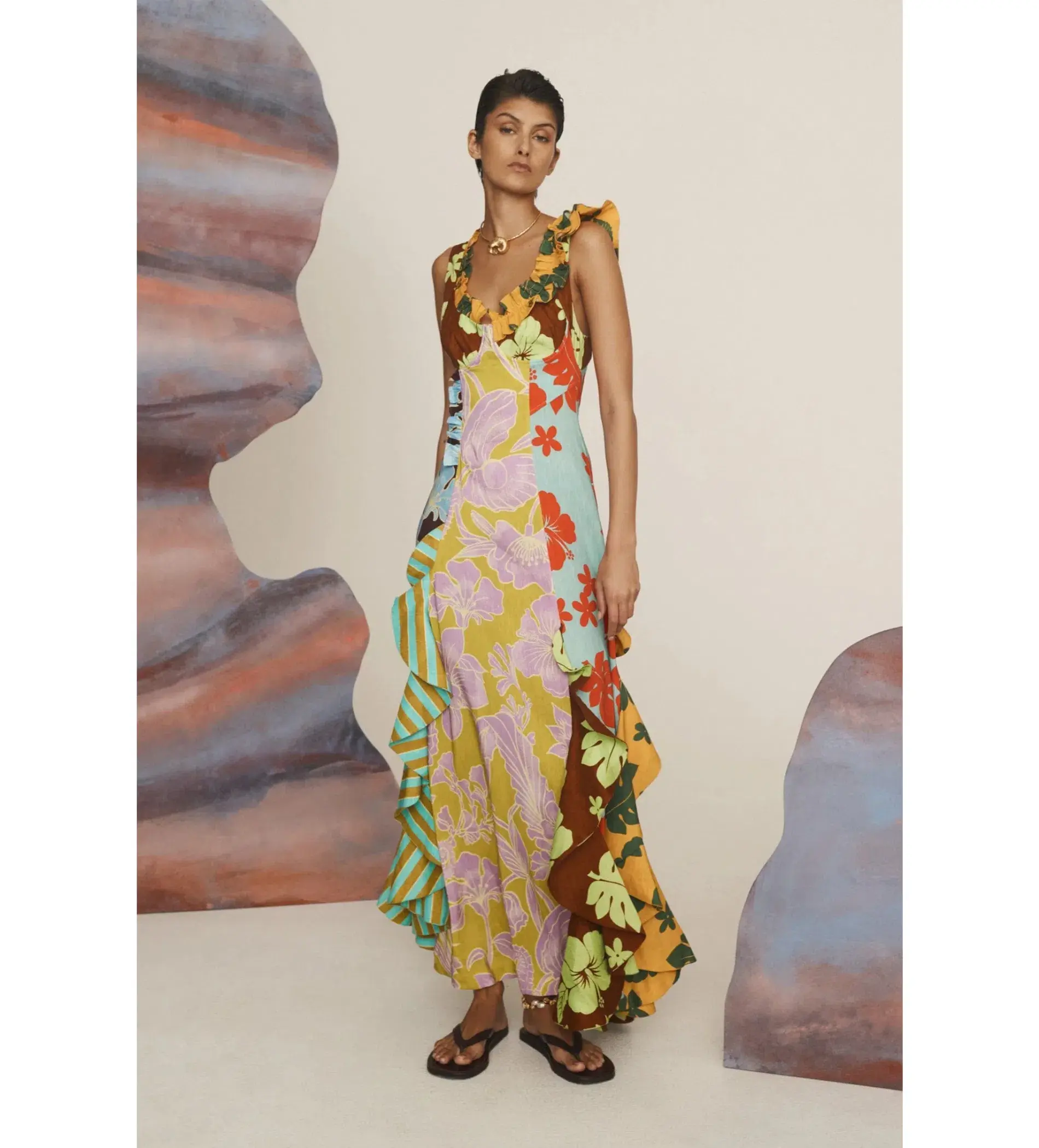 Alemais Poppy Spliced Midi Floral Dress Size 10 - Image 1