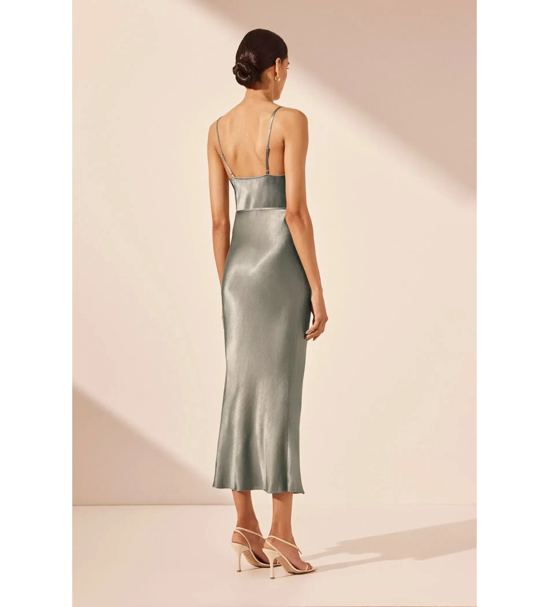 Shona Joy La Lune Bias Cowl Midi Dress in Sage Size 8 - Image 3