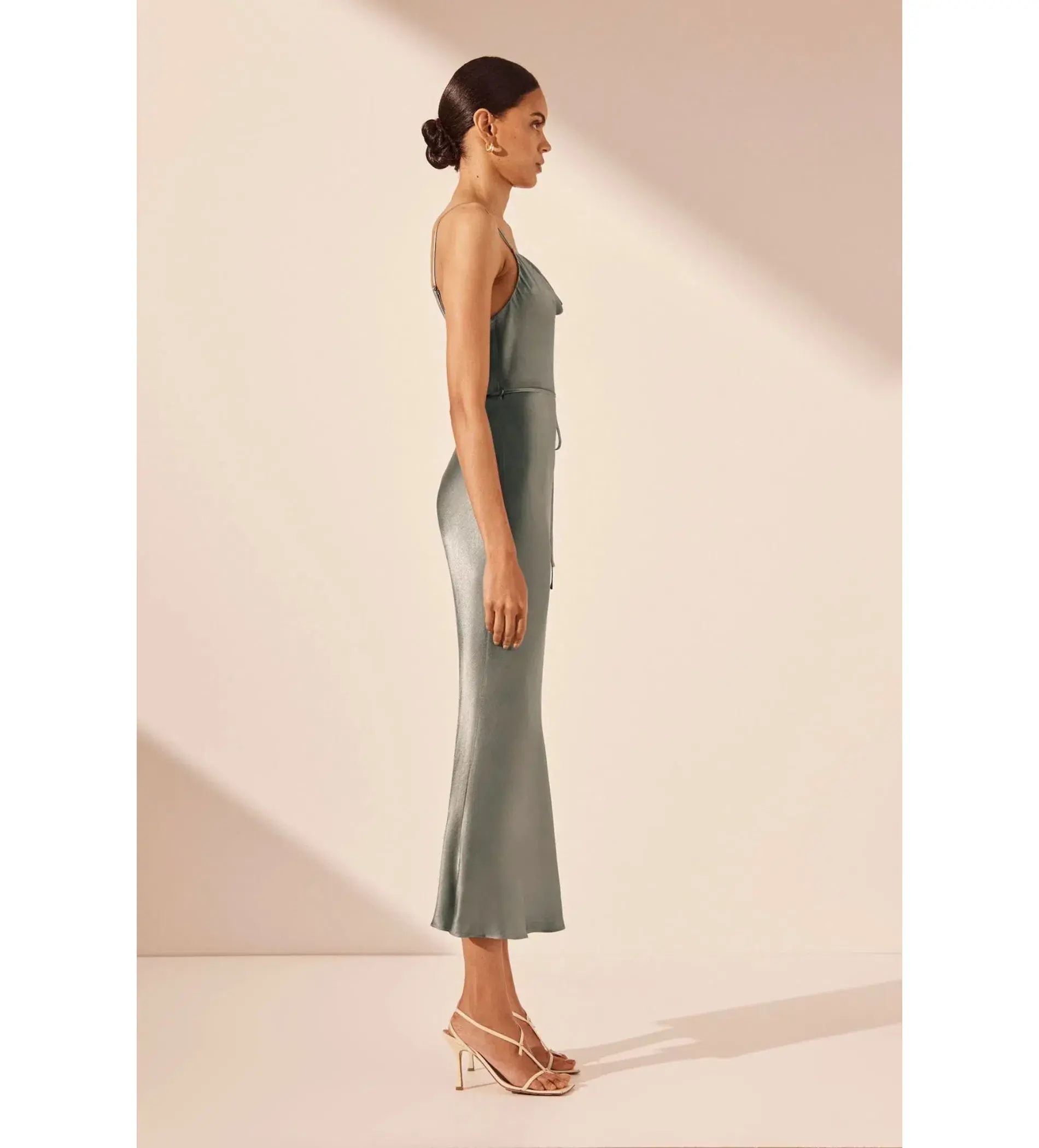 Shona Joy La Lune Bias Cowl Midi Dress in Sage Size 8 - Image 2