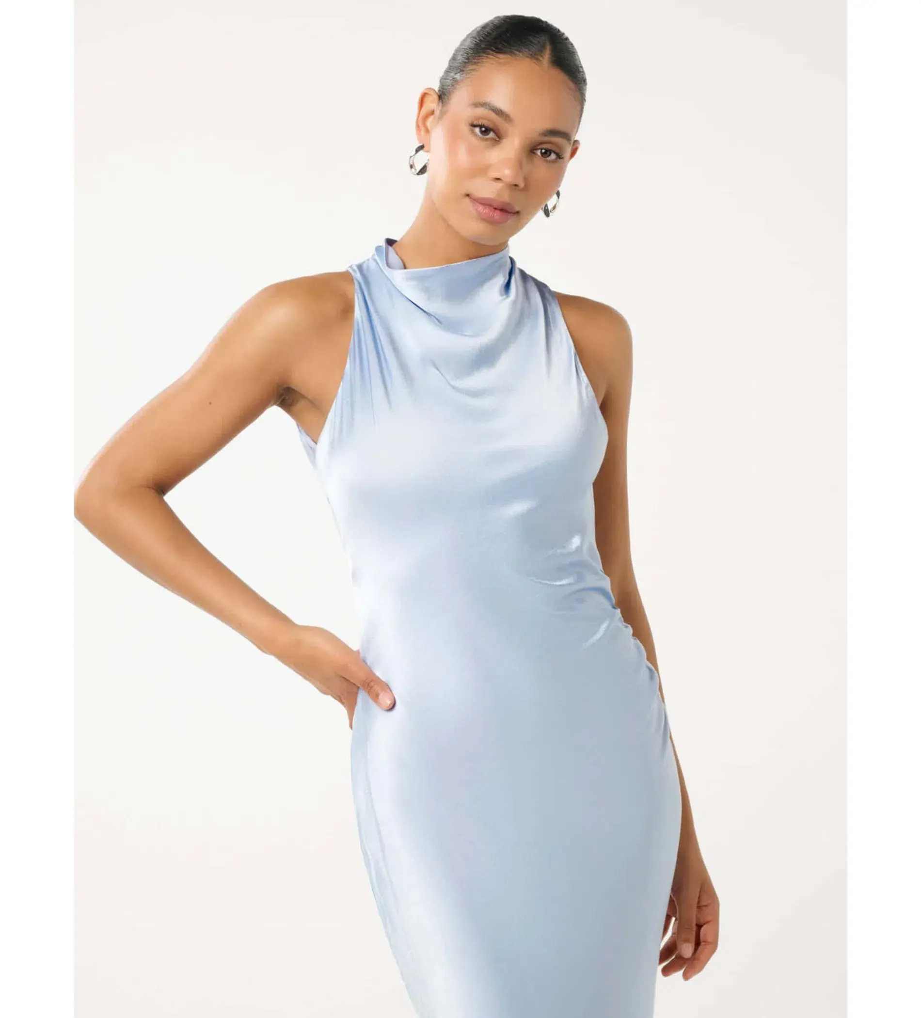 Forever New Michelle Open-Back Satin Maxi Dress Blue Size 12 - Image 3