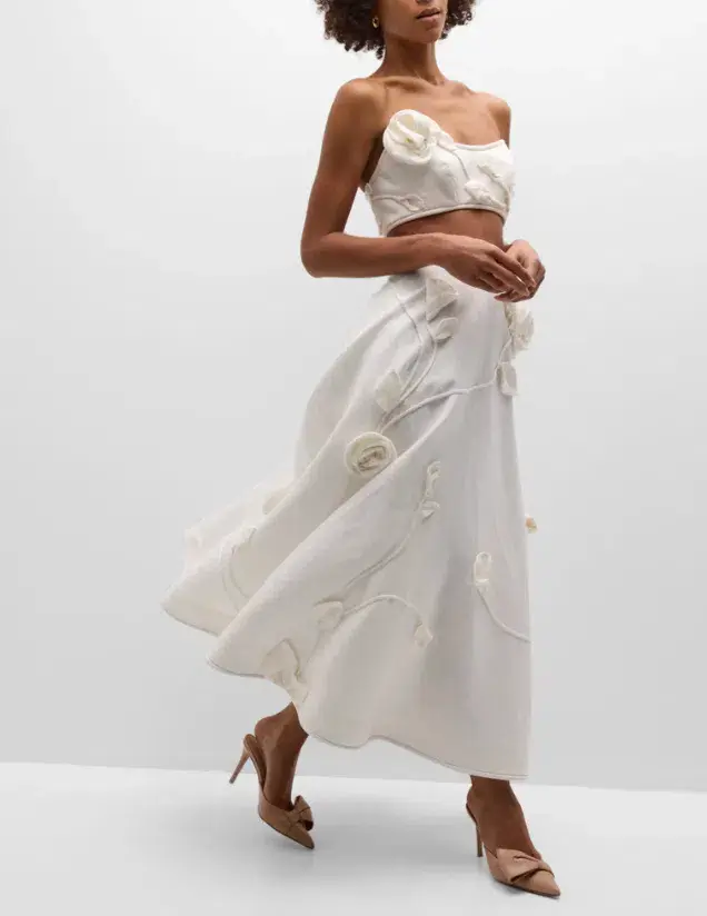Zimmermann Matchmaker Rose Bra & Flare Skirt Set White Size AU 14 - Image 3