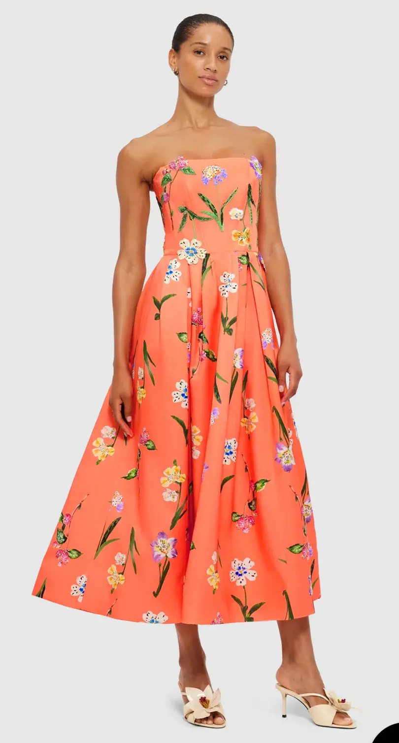 Leo Lin Lynn Bustier Midi Wild Flower Orange Size AU 12  - Image 1