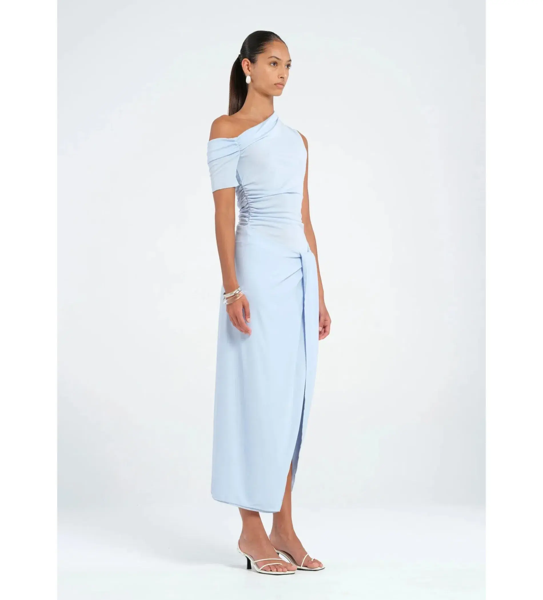 Benni Cleo One Shoulder Maxi Dress in Sky Blue Size AU 8 - Image 2